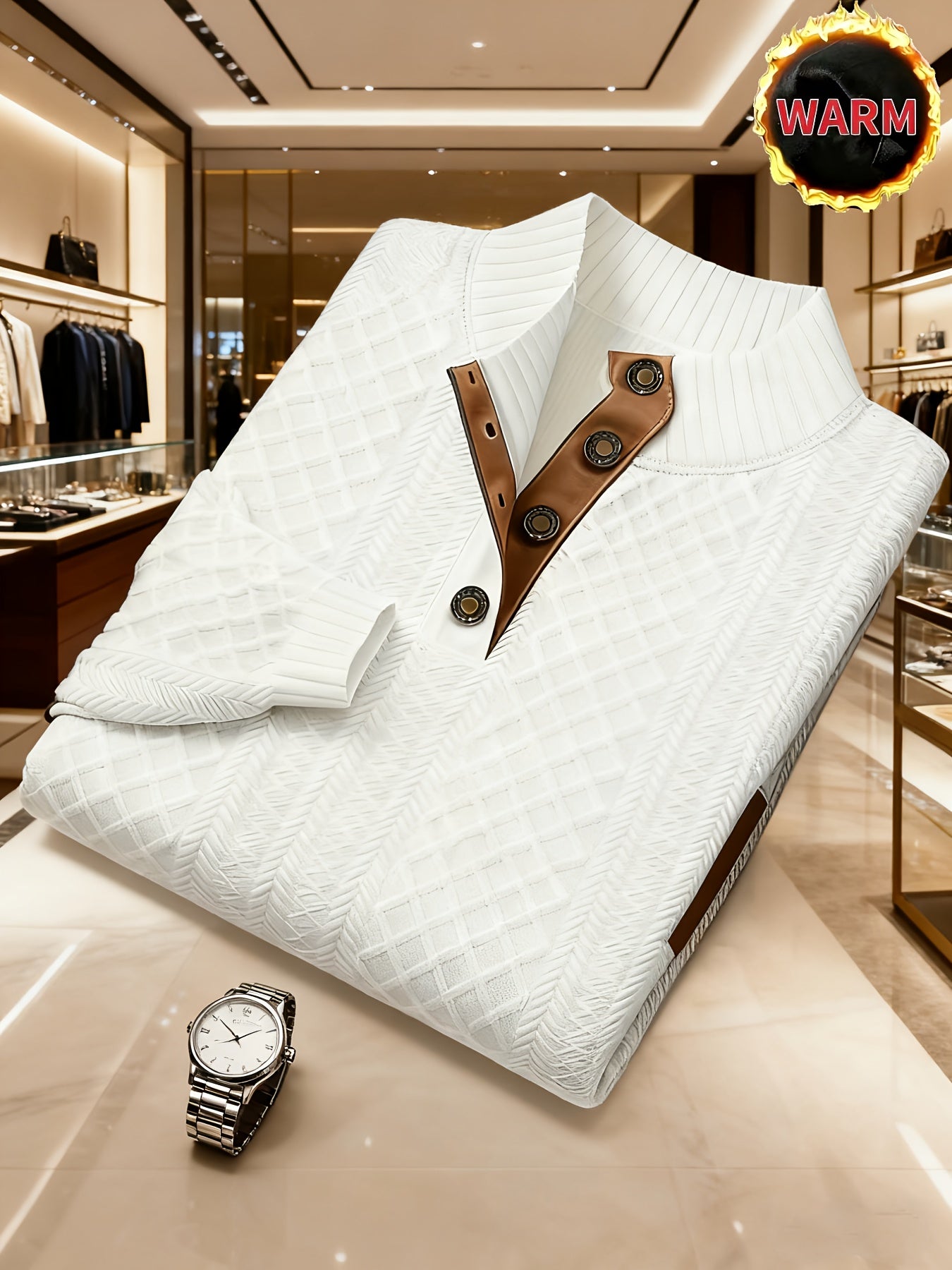 The Men'S Autumn And Winter Christmas High-Neck Jacquard Knitted Sweater Is a Casual Style Made from a Heavy 280G/M² Fabric with Random Textures. It Features a Mature And Stylish High-Neck Pullover Design, with