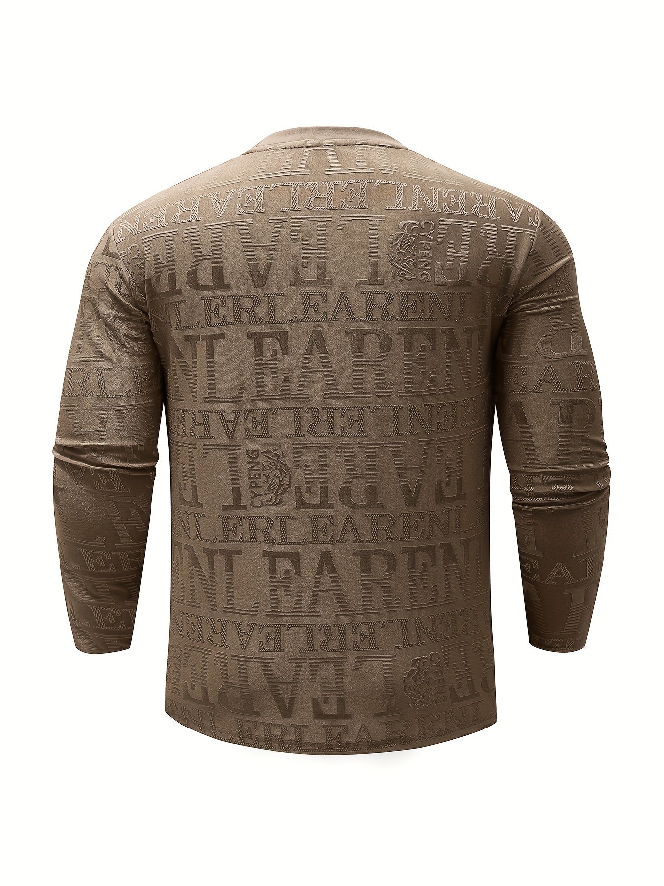 Men's Slim-Fit Casual Long Sleeve T-Shirt with Geometric Letter Design - Breathable Polyester, Machine Washable