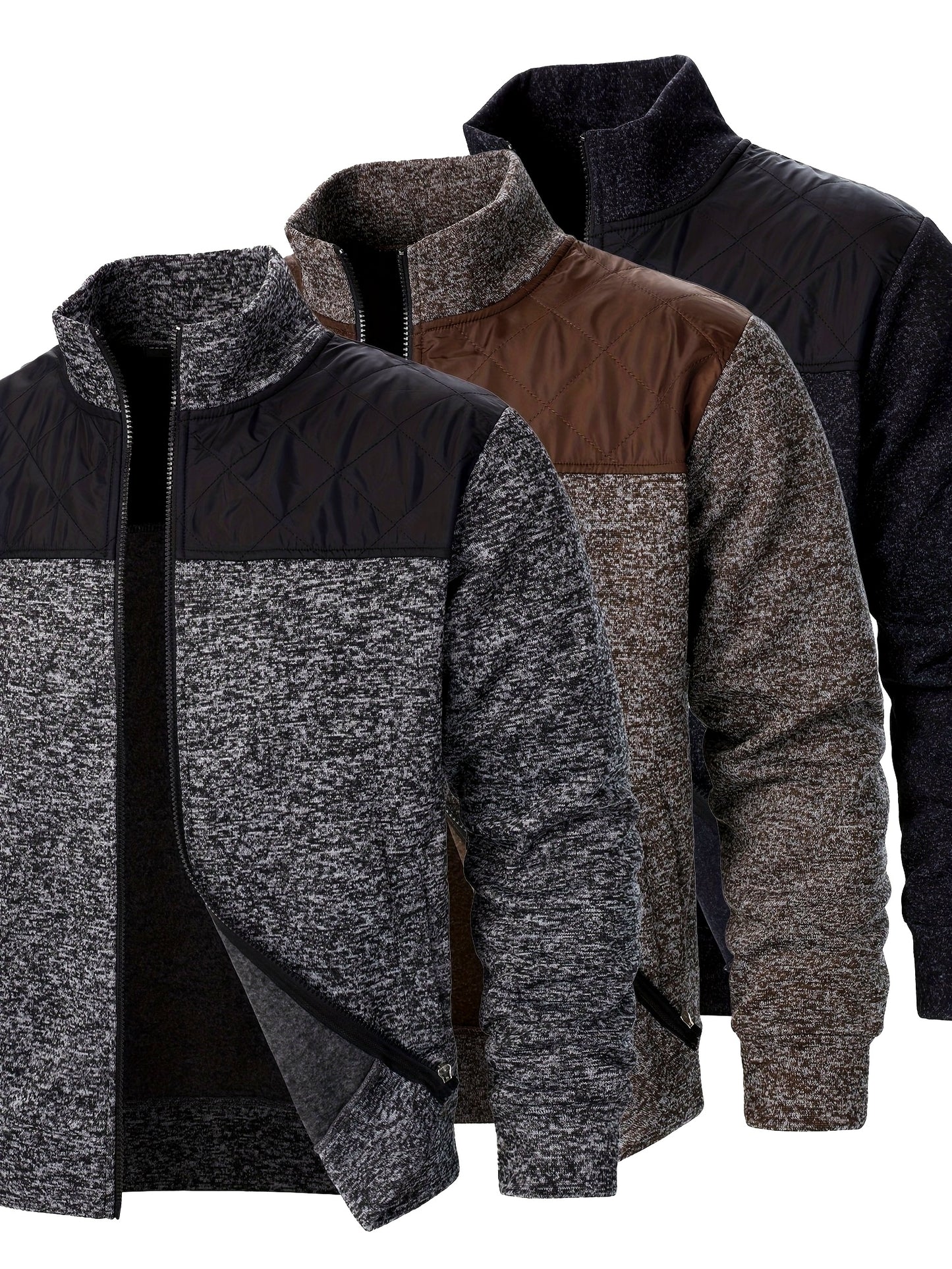 Lot de 3 Sweatshirts Homme en Polaire – Zip, Marron, Manches Longues, Col Montant, Décontracté, Golf et Camping, Lavable en Machine