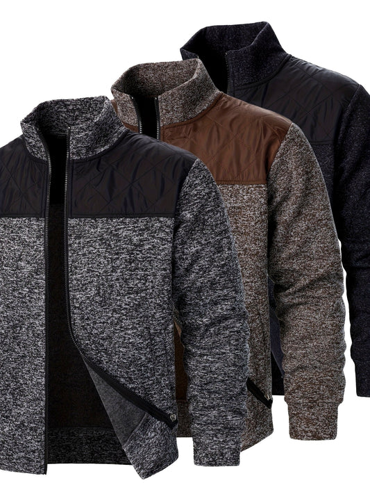 Lot de 3 Sweatshirts Homme en Polaire – Zip, Marron, Manches Longues, Col Montant, Décontracté, Golf et Camping, Lavable en Machine