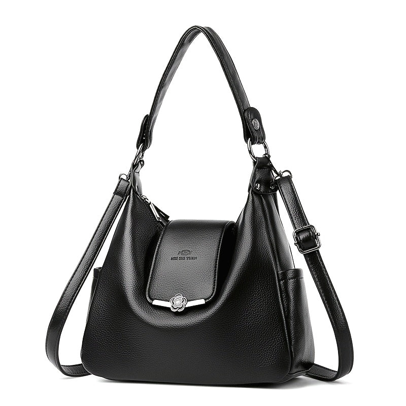 Sac à main européen/américain élégant pour femmes – couleur unie, bandoulière amovible, fermeture zippée, doublure polyester, détails peints, disponible en bordeaux et gris clair