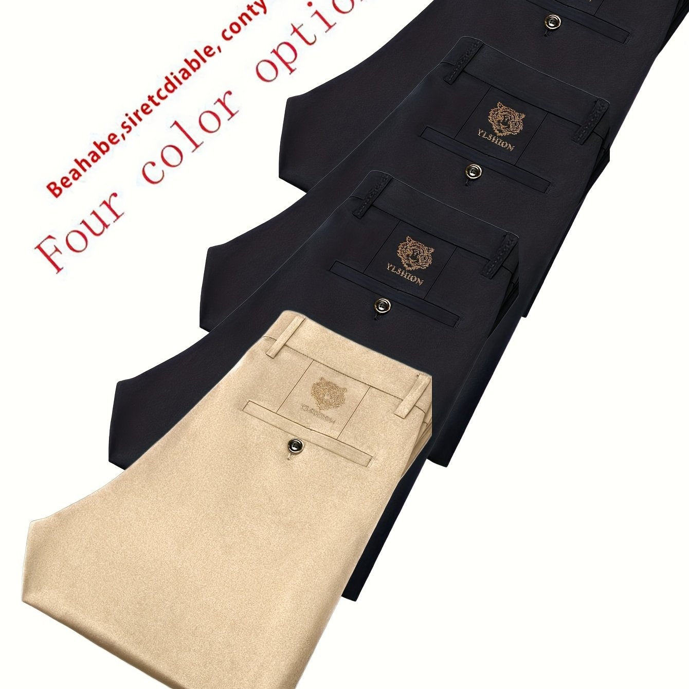 4pcs Pantalons Homme Business Léger – Jambe Droite, Tout Saison, Anti-Rides, Blanc/Noir/Gris/Bleu Marine