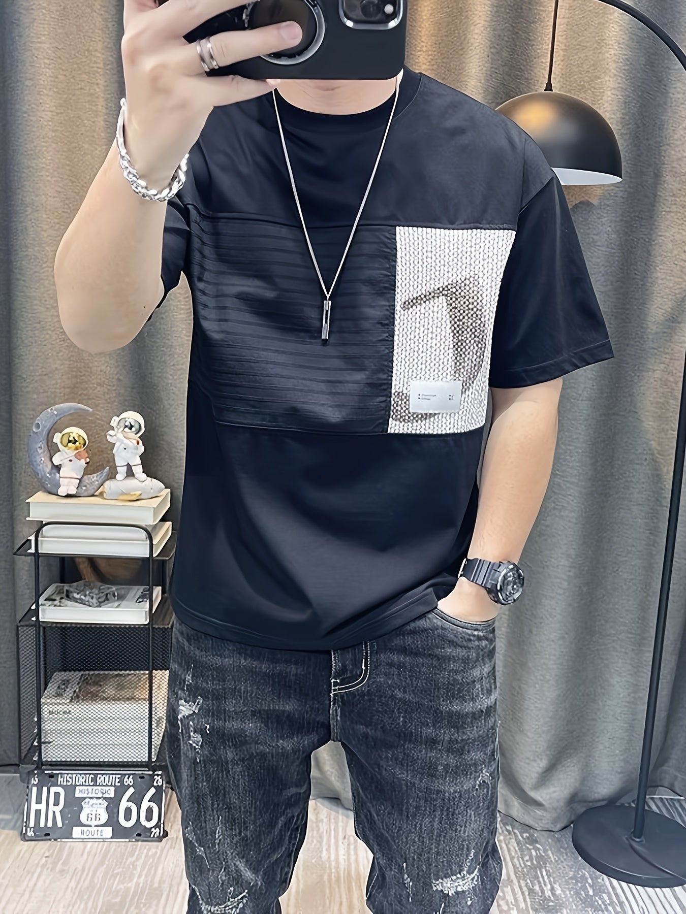 Men'S Slim-Fit Breathable Short Sleeve T-Shirt - Summer Casual Round Neck Tee with Geometric Pattern, Wrinkle-Resistant & Fade-Resistant, Lightweight for Casual Attire, Breathable Clothing | Trendy Casualwear | Comfortable Fi