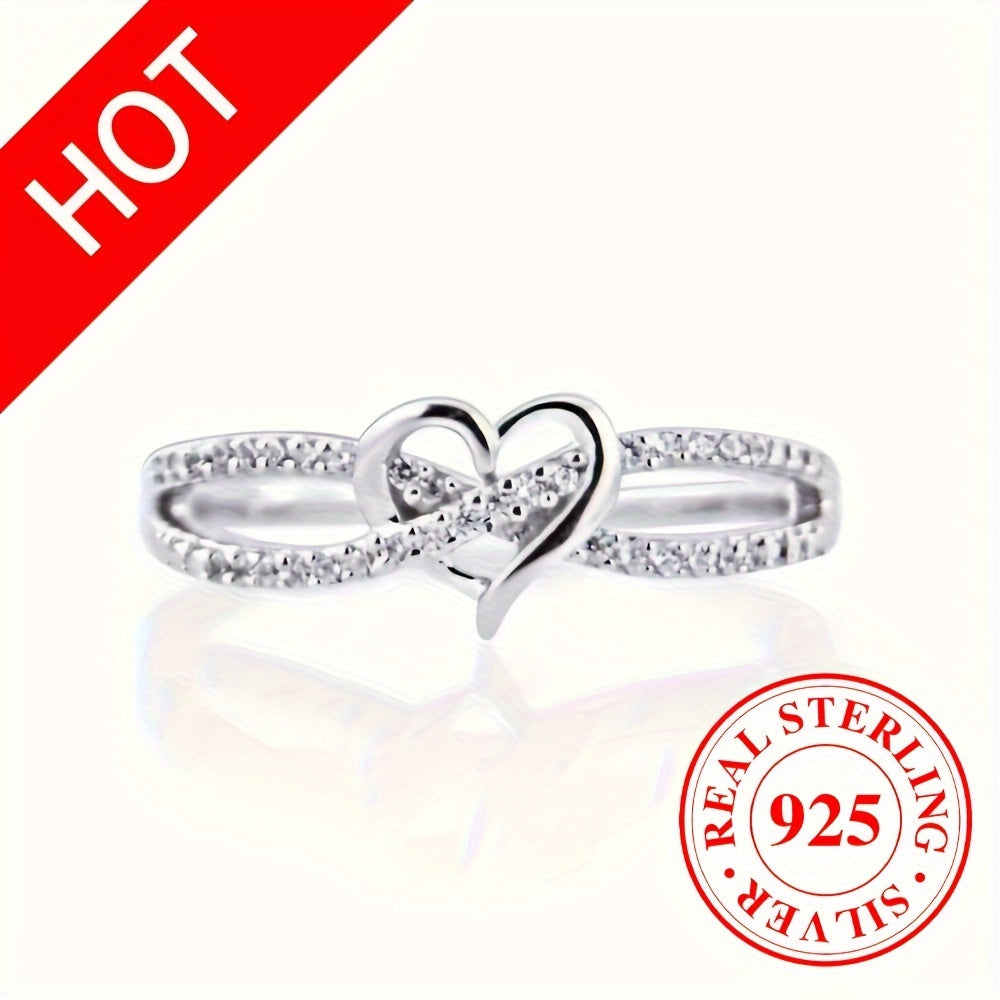 1pc 925 Sterling Silver Ring Trendy Heart Shape Penetrated With Infinity Sign Symbol Of Loyalty And Romance Unique Gift For Your Love Match Daily Outfits