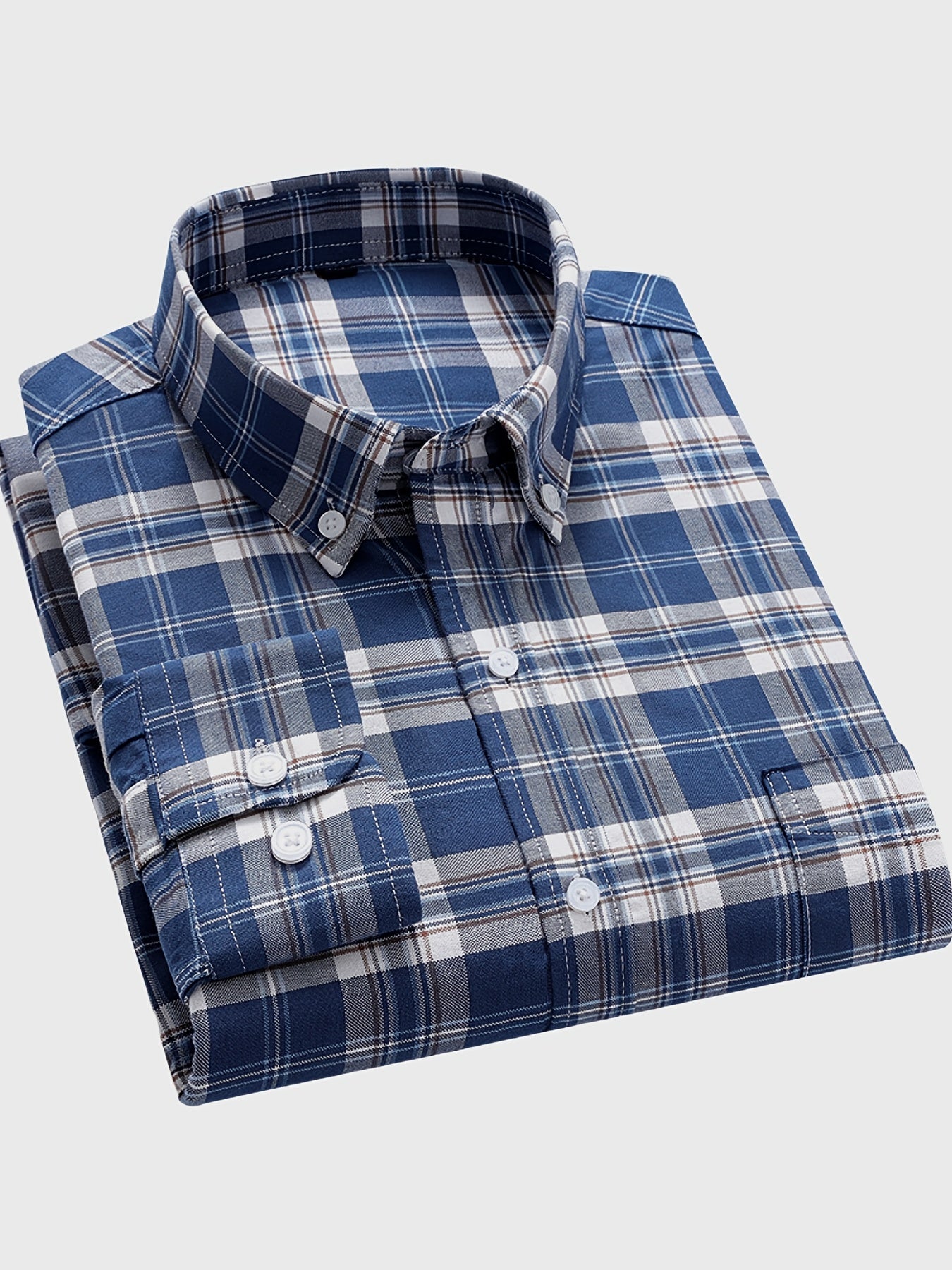 Men'S Formal And Business Casual Shirts - Classic Blue/Red/Beige Checkered, Long-Sleeve Button- Shirts, Non-Stretch Fabric, Suitable for Office, Meetings, And Casual Wear - a Must-Have for Spring And Autumn, Plaid Design, Smo