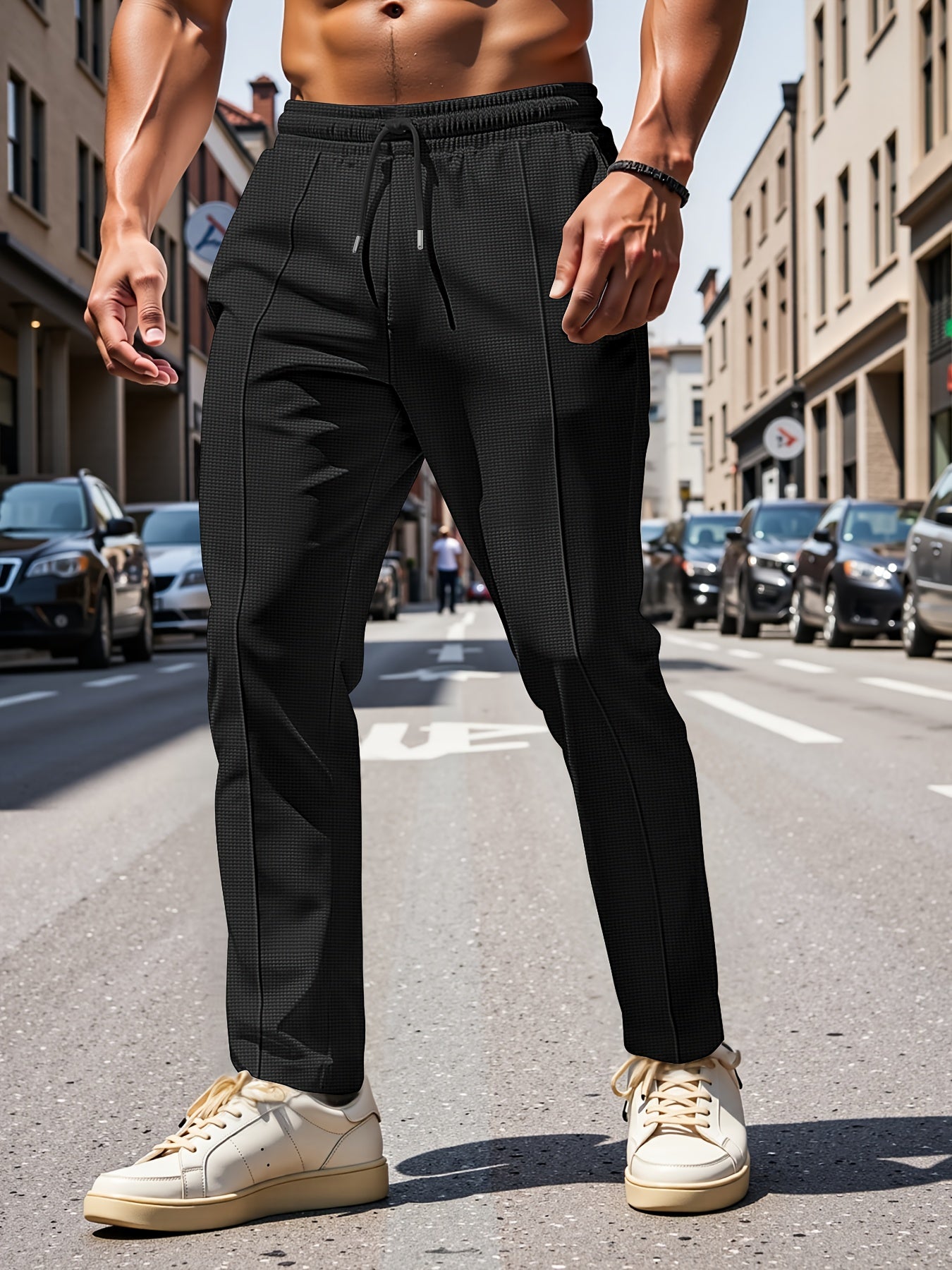 3pcs Pantalons Homme – Uni, Jambe Droite, Casual & Outdoor, Cordon, Tout Saison