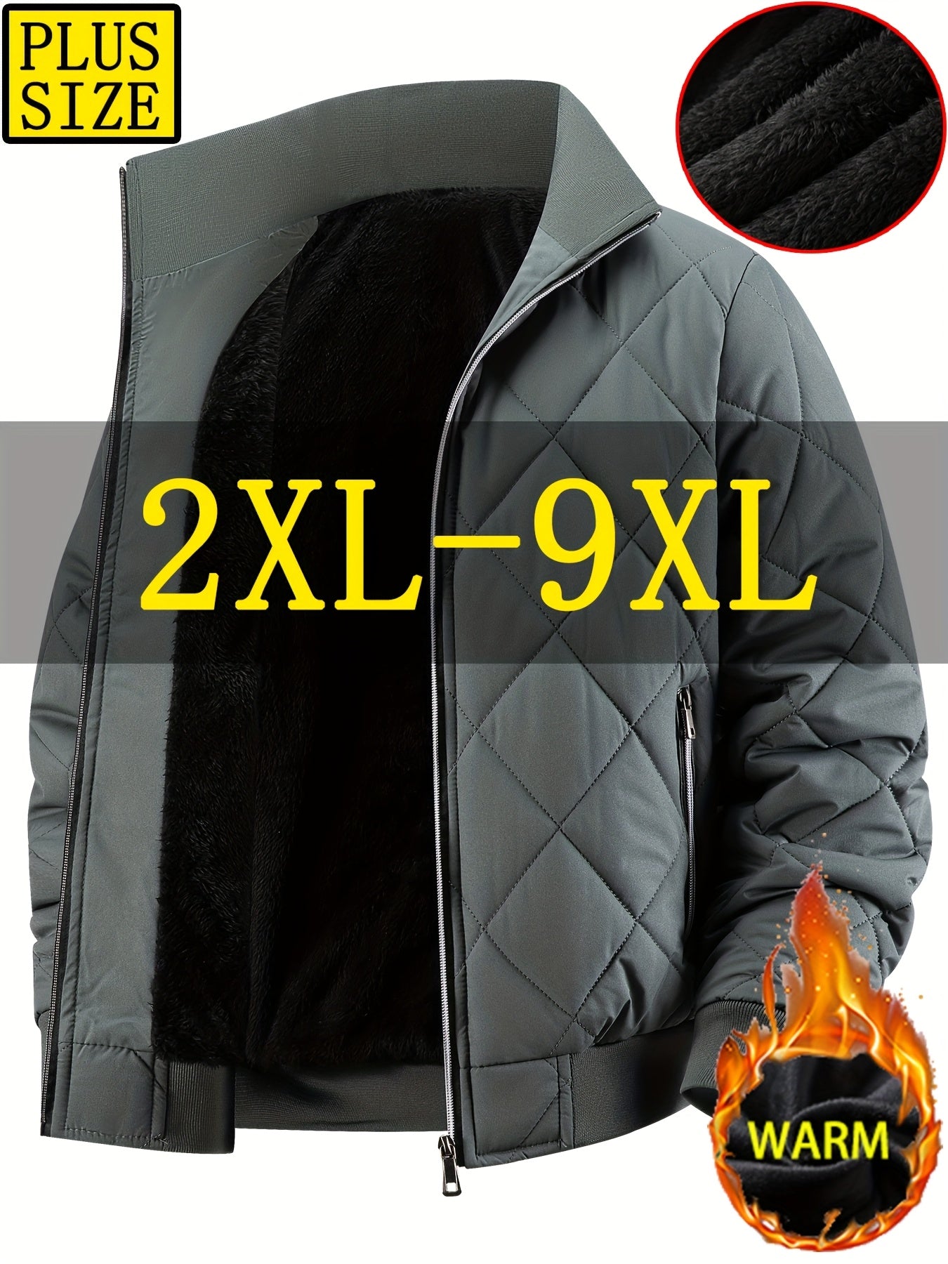 Manteau Hiver Homme Oversize 2XL-9XL – Veste Épaisse Zippée, Col Montant, Grandes Poches, Casual & Grand Taille