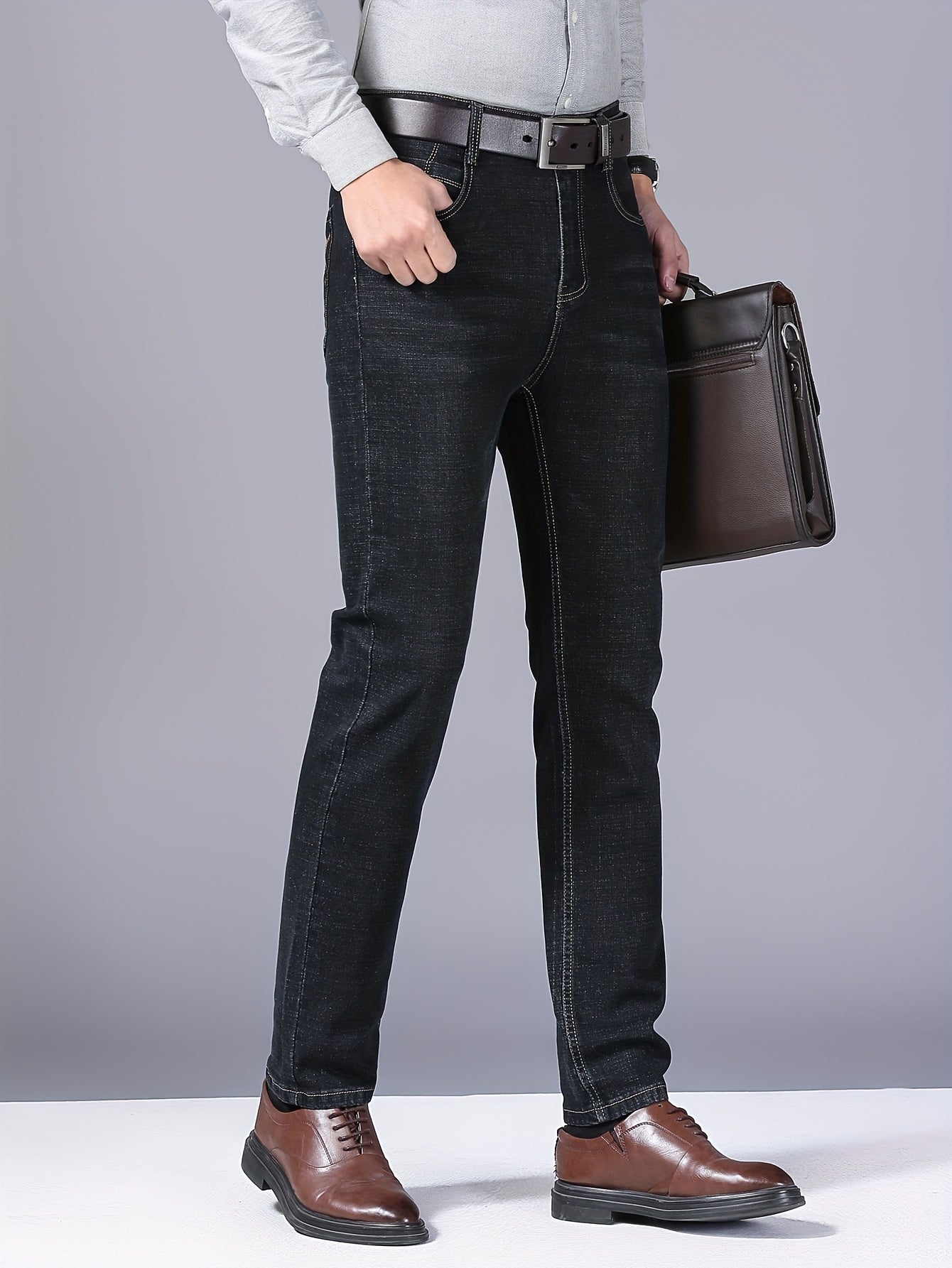 2pcs/1pc Pantalons Homme Slim Fit – Faux Denim, Stretch, Jambe Droite, Business Casual, Tout Saison