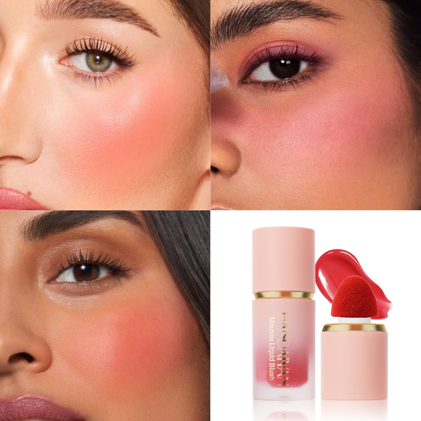 Blush Liquide Velours 6 Couleurs— Couverture Moyenne, Résistant à l’Eau et aux Taches, Tenue Longue Durée, Teinte Naturelle Baie, Sublime les Tons Beige Clair, Parfait pour Saint-Valentin, Festivals de Musique, Halloween et Cosplay de Noël