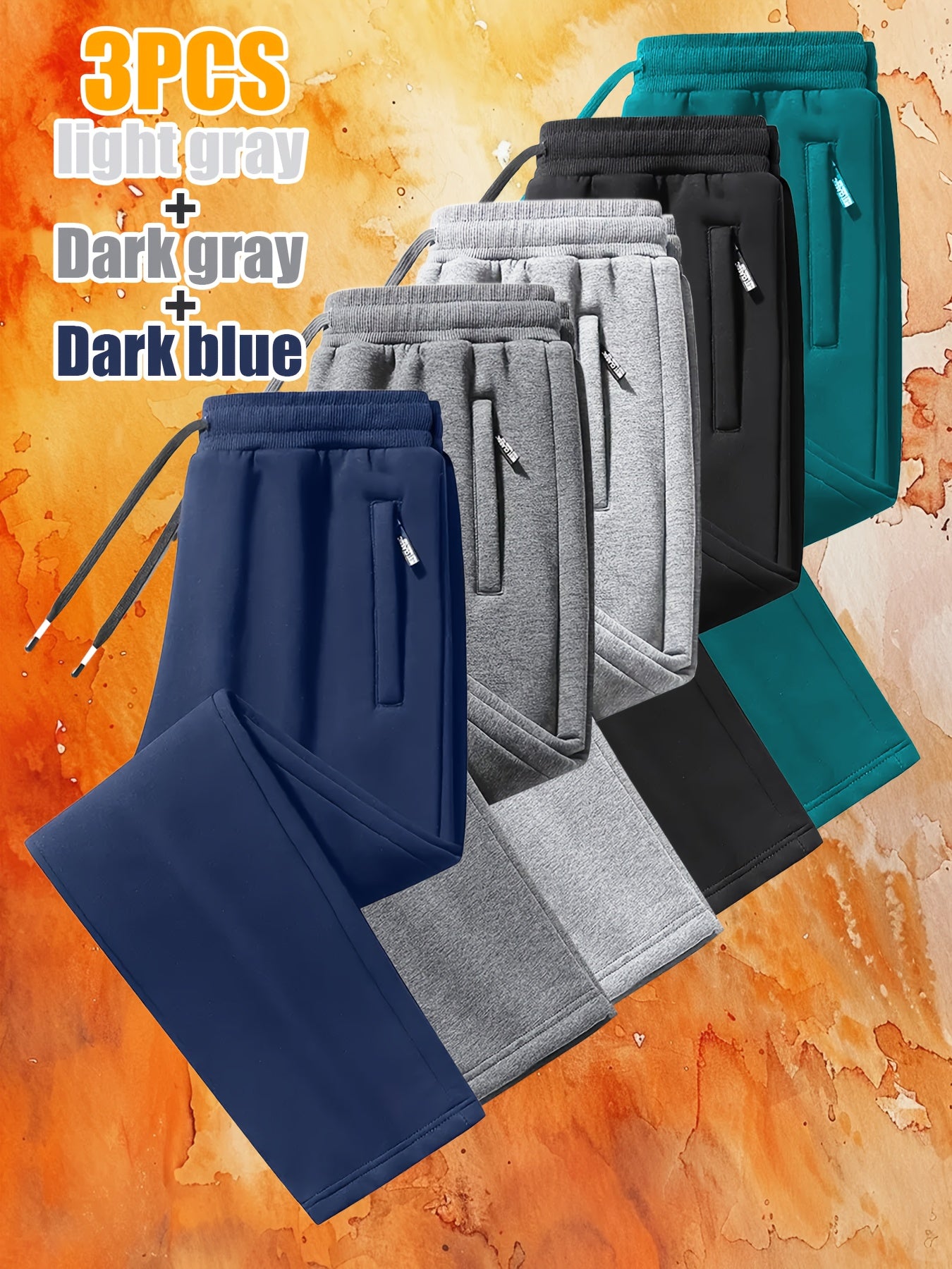3pcs Joggers Thermiques Homme – Full-Zip, Confortables, Gris/Noir/Bleu/Vert, Sport & Casual