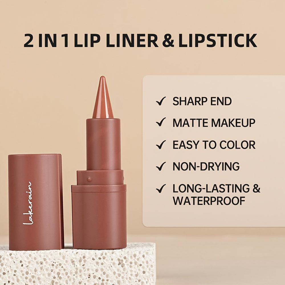 Lakerain 2-in-1 Matte Lip Liner & Lipstick - Waterproof, Sweatproof, Smooth Application for All Skin Types