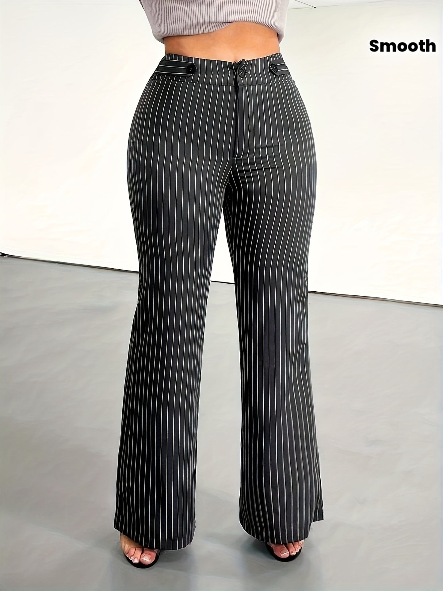 Pantalon Femme Élégant – Noir à Rayures Verticales, Coupe Droite, Bureau et Décontracté, Tous Saisons