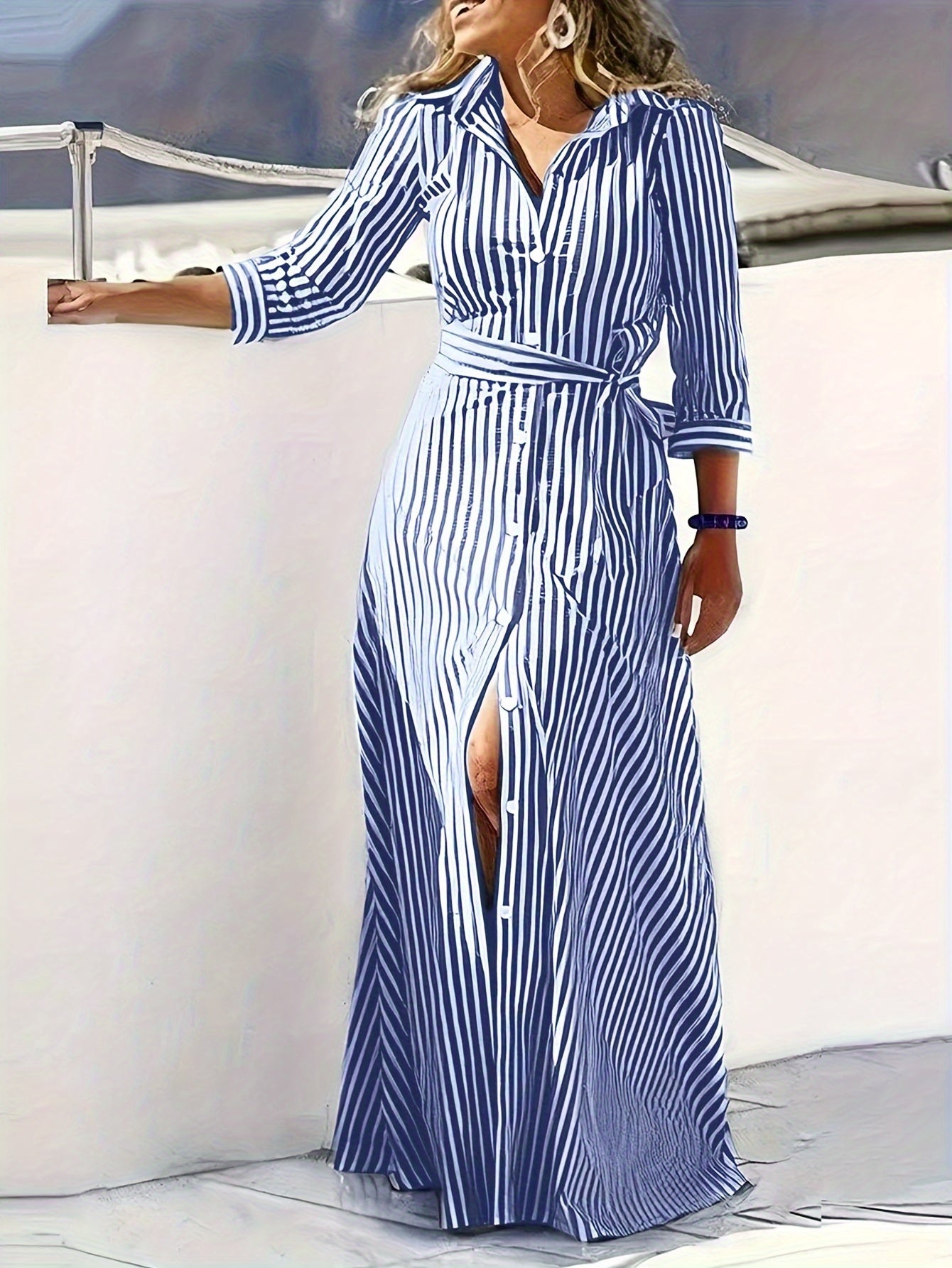Robe rayée élégante et décontractée pour femme