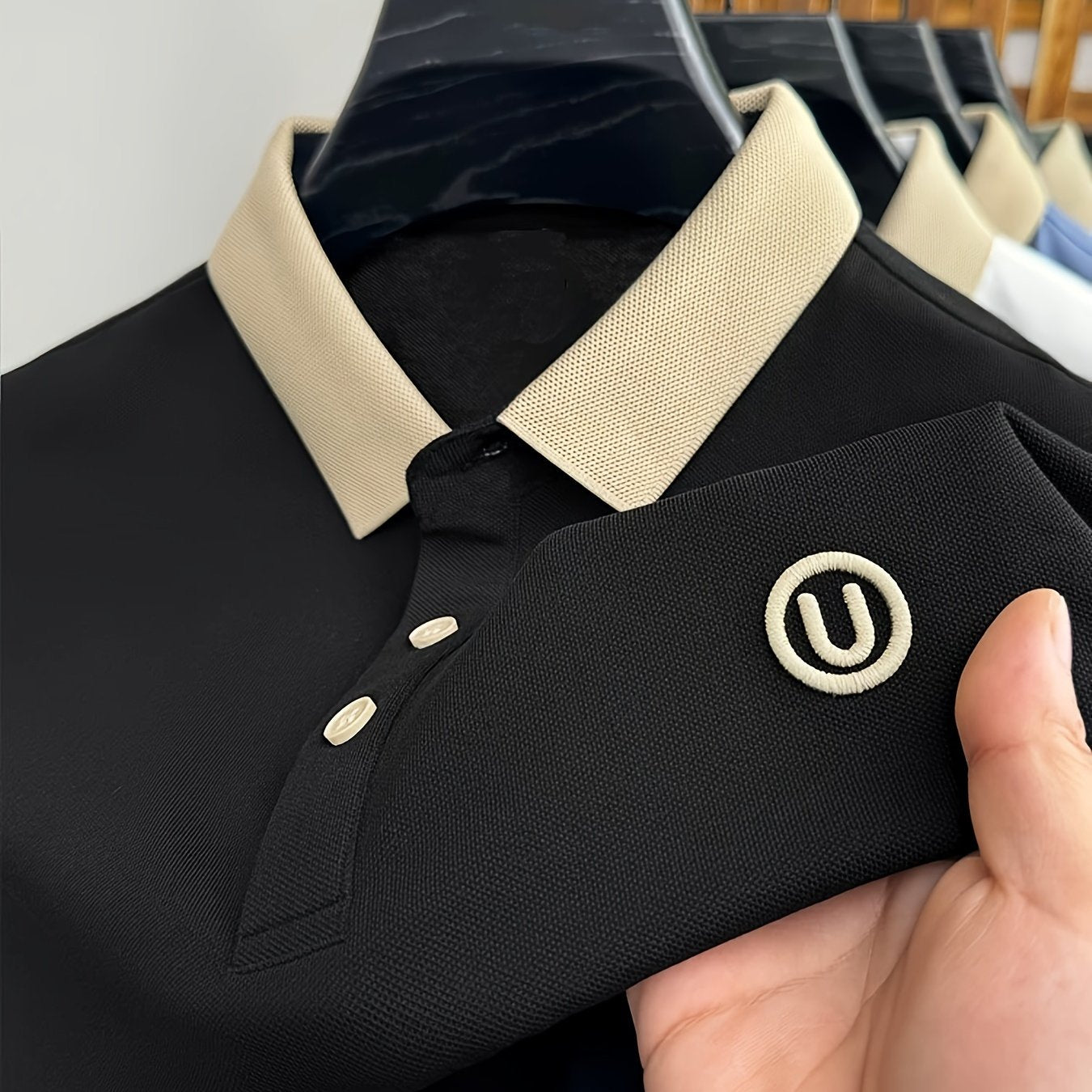 Men's Trendy Golf Shirt, Slightly Stretch Button Up Shirt, Comfy Top For Sport And Casual Wear