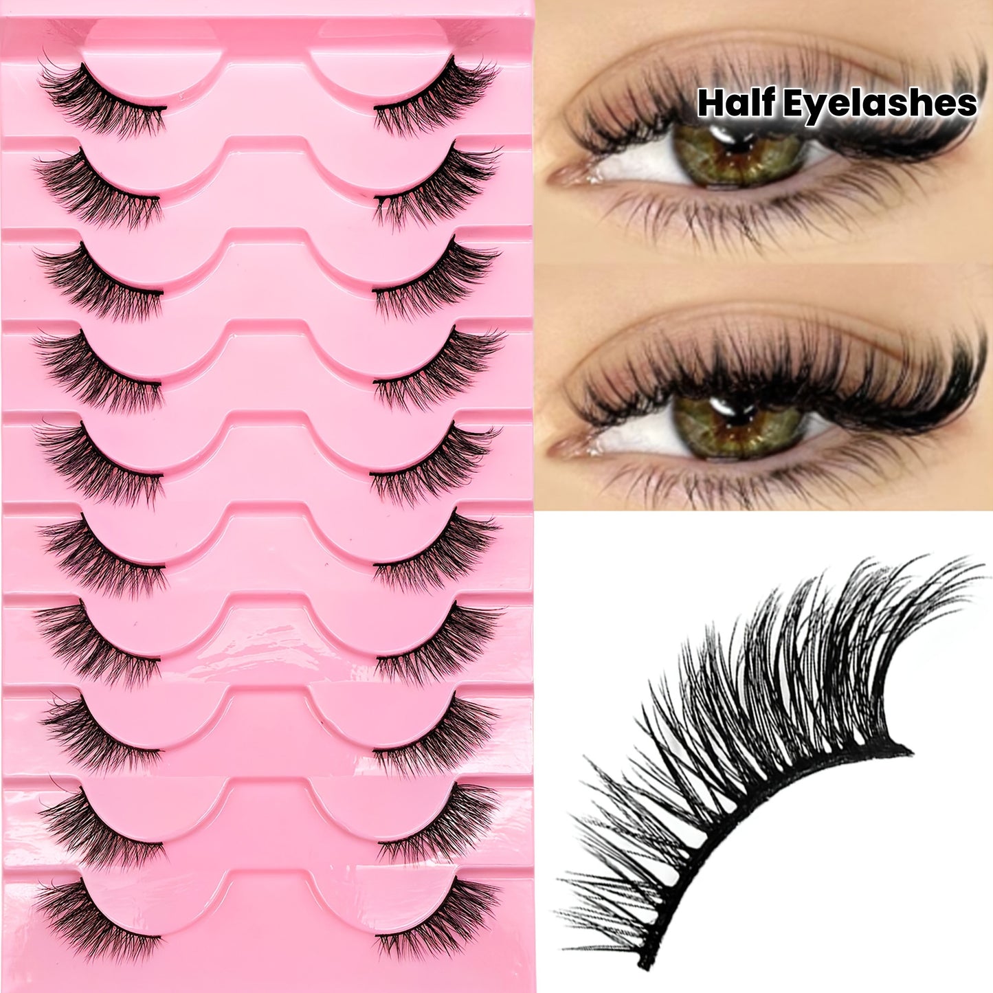 10 Paires de Demi-Cils – 5-10 mm, Cils d’Angle Wispy, Demi-Cils Naturels, Réutilisables, Faciles à Poser, Parfaits pour Toutes Occasions