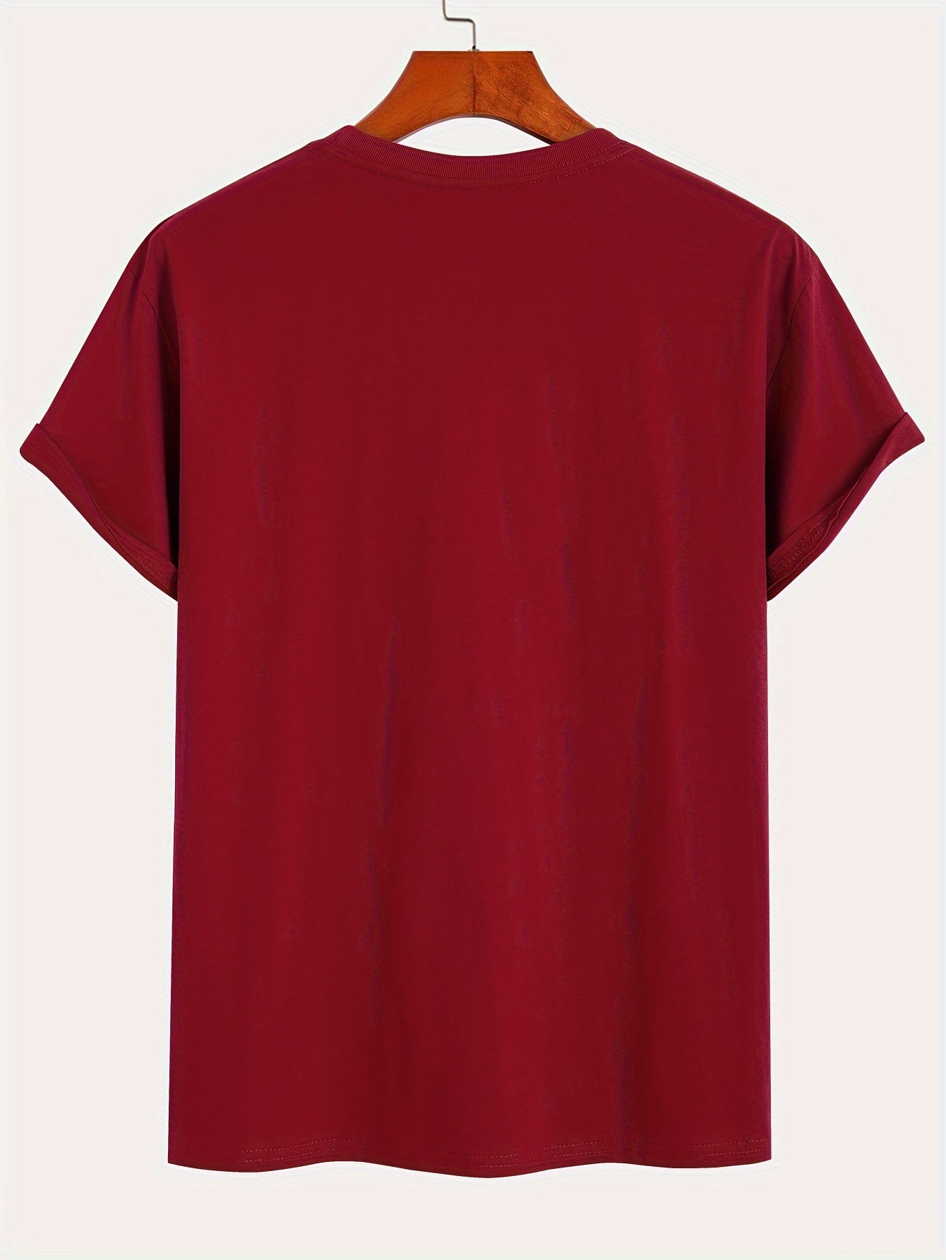 Solid Color Short Sleeve T-Shirt, Ethnic Style Pocketed Tee with Random Print on Pockets, Round Neck Short Sleeve Shirt