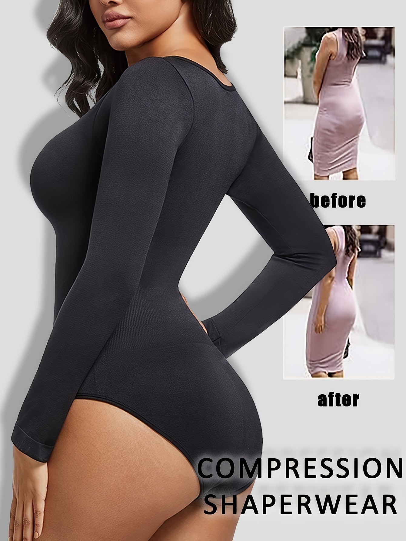 Body Femme Sexy Manches Longues – Col Rond, Taille Haute, Sans Coutures, Dos Nu Col Carré, Combinaison Short Mi-Cuisse, Idéal Fitness Printemps/Été, Tissu Lisse, Polyvalent