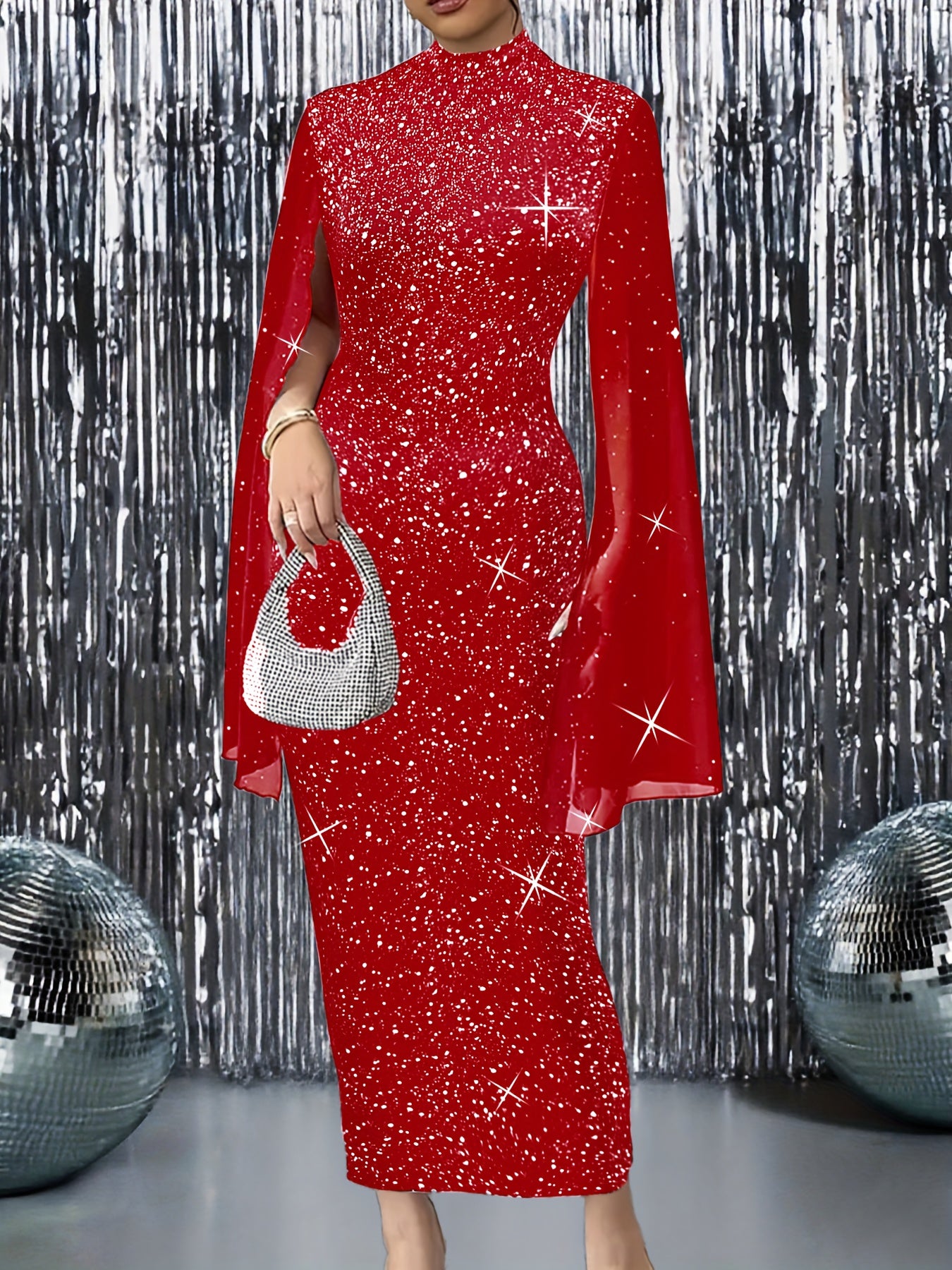 2025 New Elegant Formal Fall Women's Dress, Sequin Evening Gown with Fashionable Spliced Sleeves, Slim-Fit Starlight Long Dress for Halloween Costumes, Parties, and Gatherings