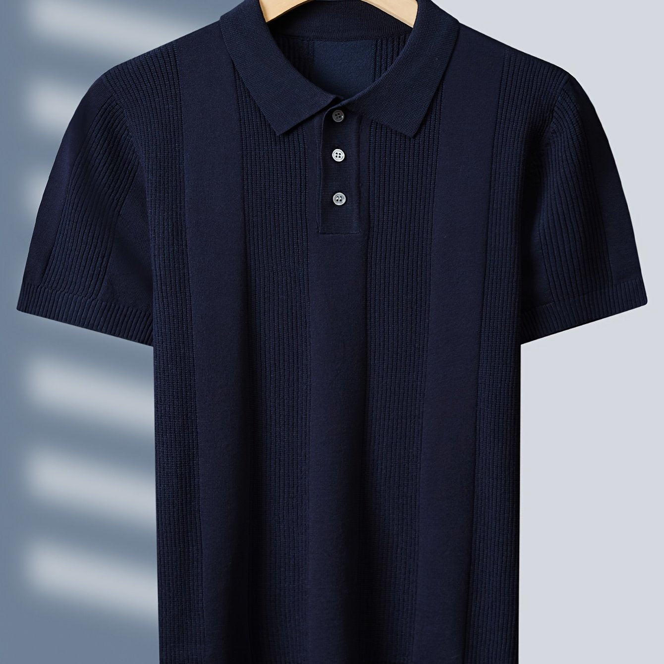 Tehan Men'S Slim-Fit Short Sleeve Shirt - Elegant Striped Collar Button-Front Blouse, All-Season Golf & Formal Wear, Office, Wedding, Knit, Wedding Attire, Classic Design, Stylish Top, Professional Men