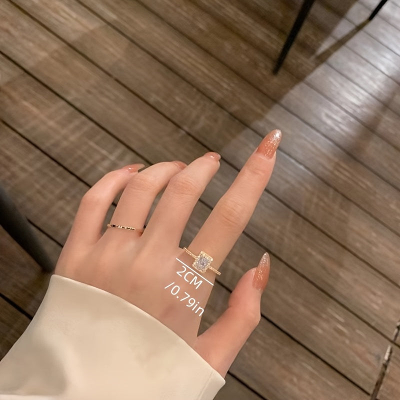 Elegant Luxury Square Cubic Zirconia Open Ring, Fashionable Minimalist Index Finger Jewelry for Women, Perfect for Wedding, Party, Music Festival, Festive Wear