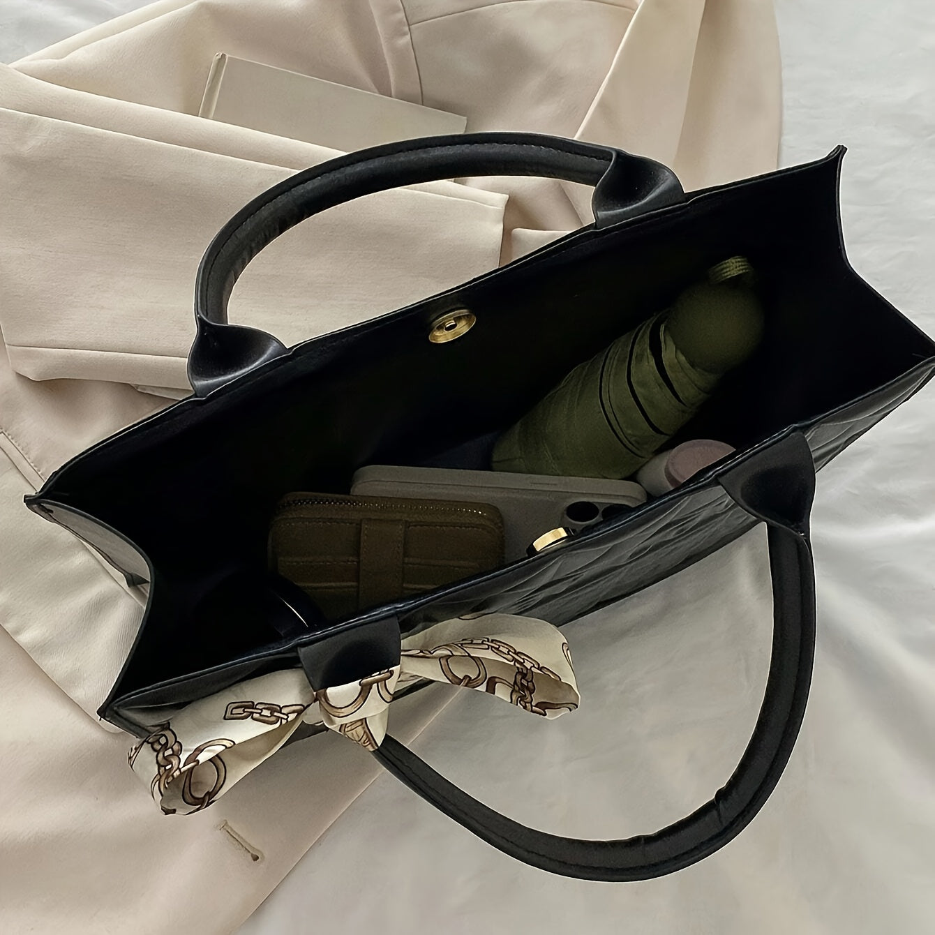 Set 2 Pièces Sac Carré à Motif Matelassé – Sac Cabas Grande Capacité, Sac à Épaule et Petit Portefeuille Assorti, Sac à Main Professionnel pour Femmes au Bureau