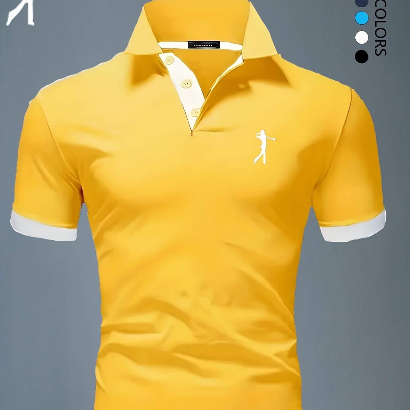 Men'S Summer Breathable Polo Shirt - Casual Short Sleeve, White with Blue Trim & Logo, Regular Fit, Geometric Pattern, Versatile for Business or Leisure Wear, Summer Casual Wear | Stylish Casualwear | Comfortable Fit