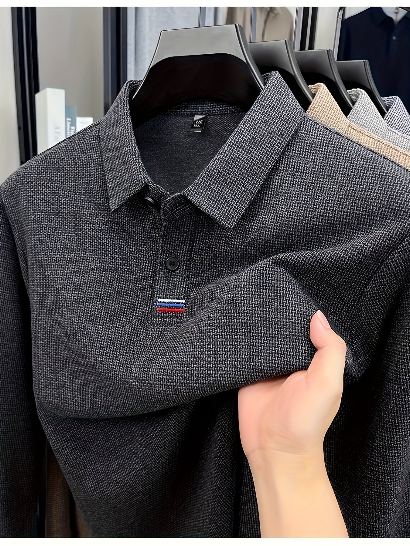 Men's Winter Warm Shirt Solid Color Collar Long Sleeve Button-Front Placket Classic Regular Fit Suitable for Golf, Equestrian & Outdoor Activities - Casual Button- Shirt