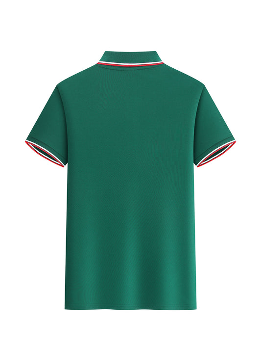 Custom 5pcs, Personalized Logo Print Polo Shirt with a Light Business Style, Made of 100% Polyester, Summer Men'S Striped Short-Sleeve Shirt, Digital Heat Transfer Printing, Casual Outing Fashionable Lapel T-Shirt, Comfortabl