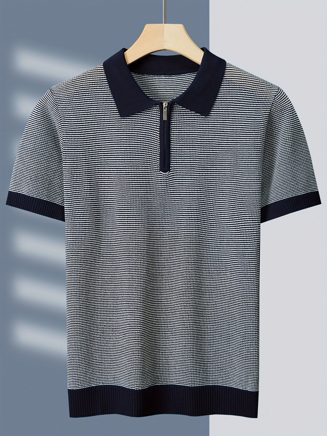 Men'S Breathable Knit Polo Shirt - Stylish & Striped Design, Short Sleeve, Lightweight, High-Quality, Perfect for Golf, Casual Wear, All-Season, Golf Apparel | Stylish Knit Shirt | Medium Stretch Fabric