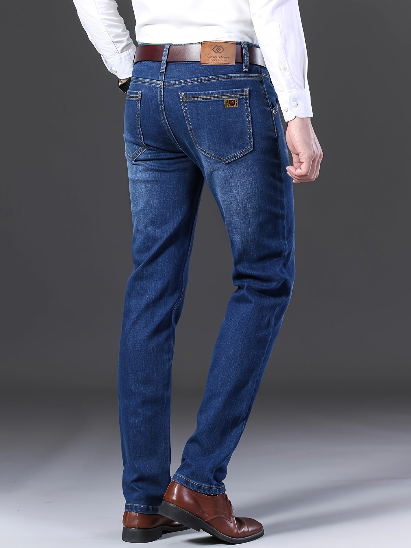 Jean classique pour homme – coupe droite semi-formelle, denim extensible, style business
