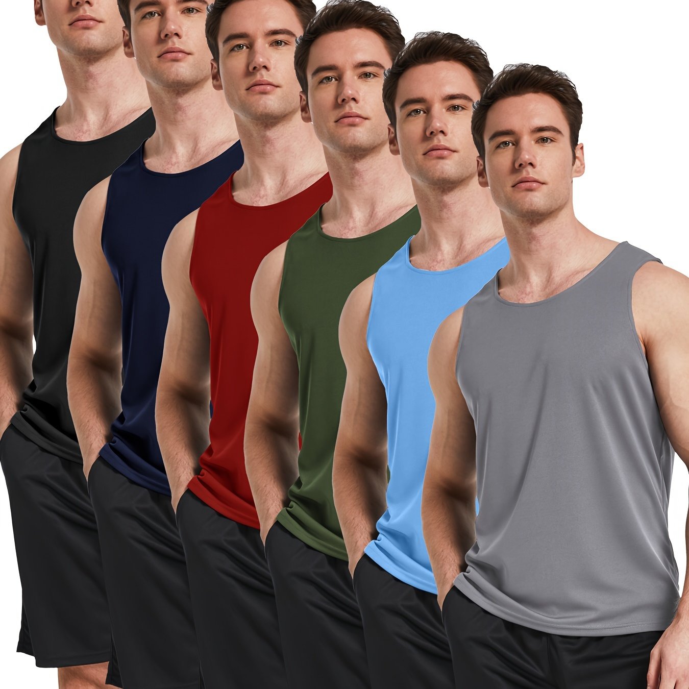 Lot de 6 Débardeurs Sport Homme – Séchage Rapide, Polyester Respirant