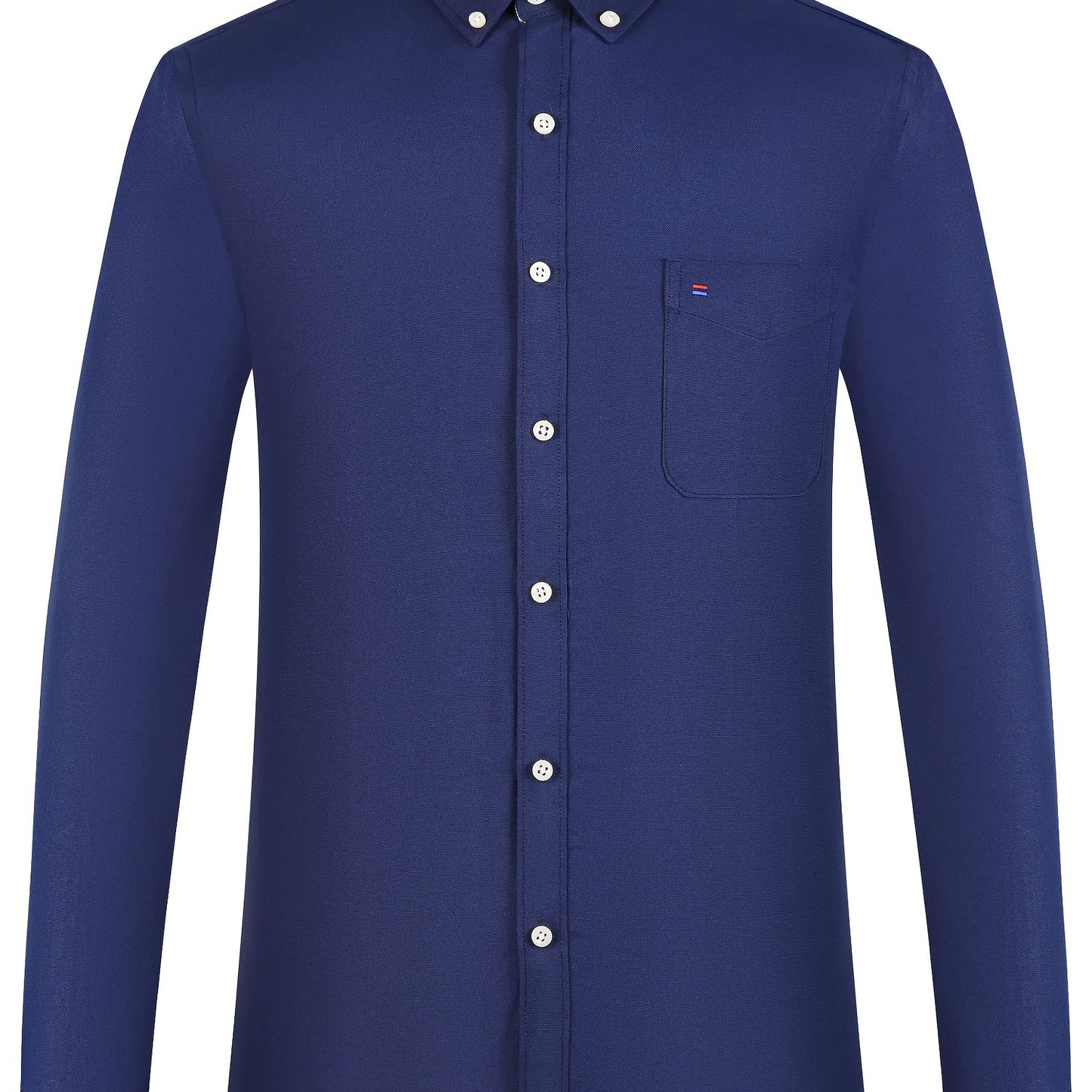 Men'S Cotton Blend Dress Shirt, Casual Lapel Collar, Non-Stretch Solid Color, Regular Long Sleeve, Embroidered Single Breasted Placket, Regular Fit, for Spring/Fall - Woven Oxford Fabric