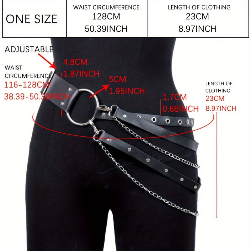 Ceinture punk grande taille pour femmes – Ceinture PU noire style hip-hop, avec chaîne et glands, accessoire de mode