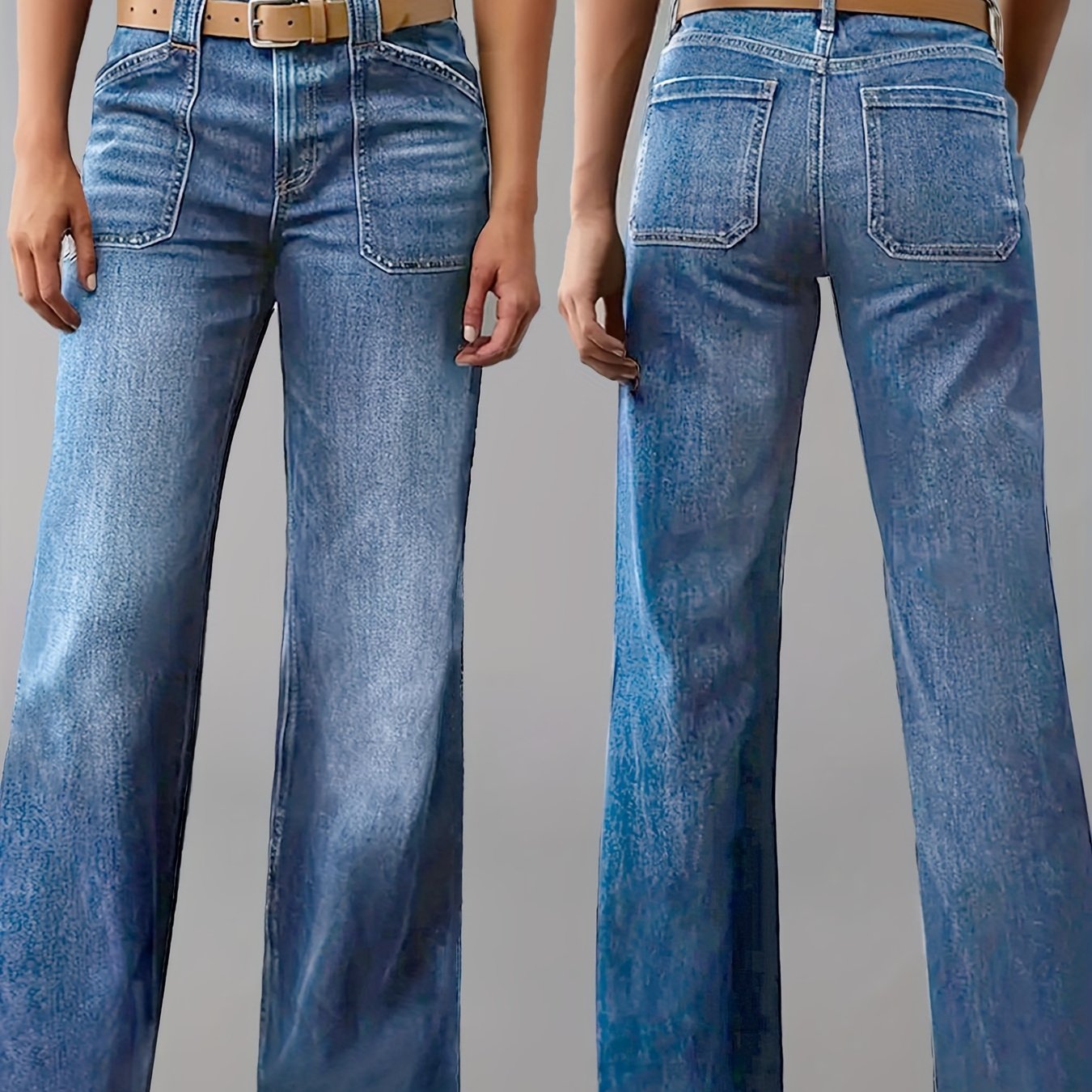 Jeans Femme Extensible Coupe Ample Jambe Droite Bleu Clair Poches Style Rétro 90s Décontracté Toute Saison Confortable Bureau et Voyage