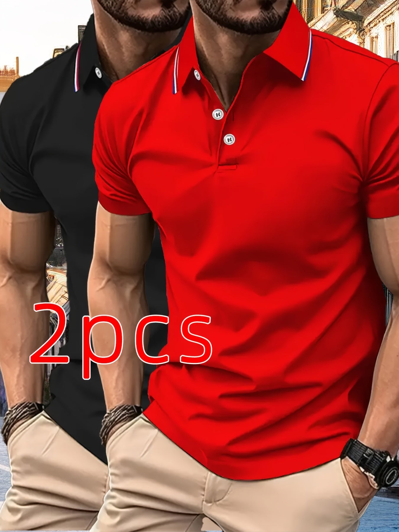 2pcs Men's Summer Shirts, Button- Front Design, Simple Comfortable Casual Turn- Collar Short Sleeve