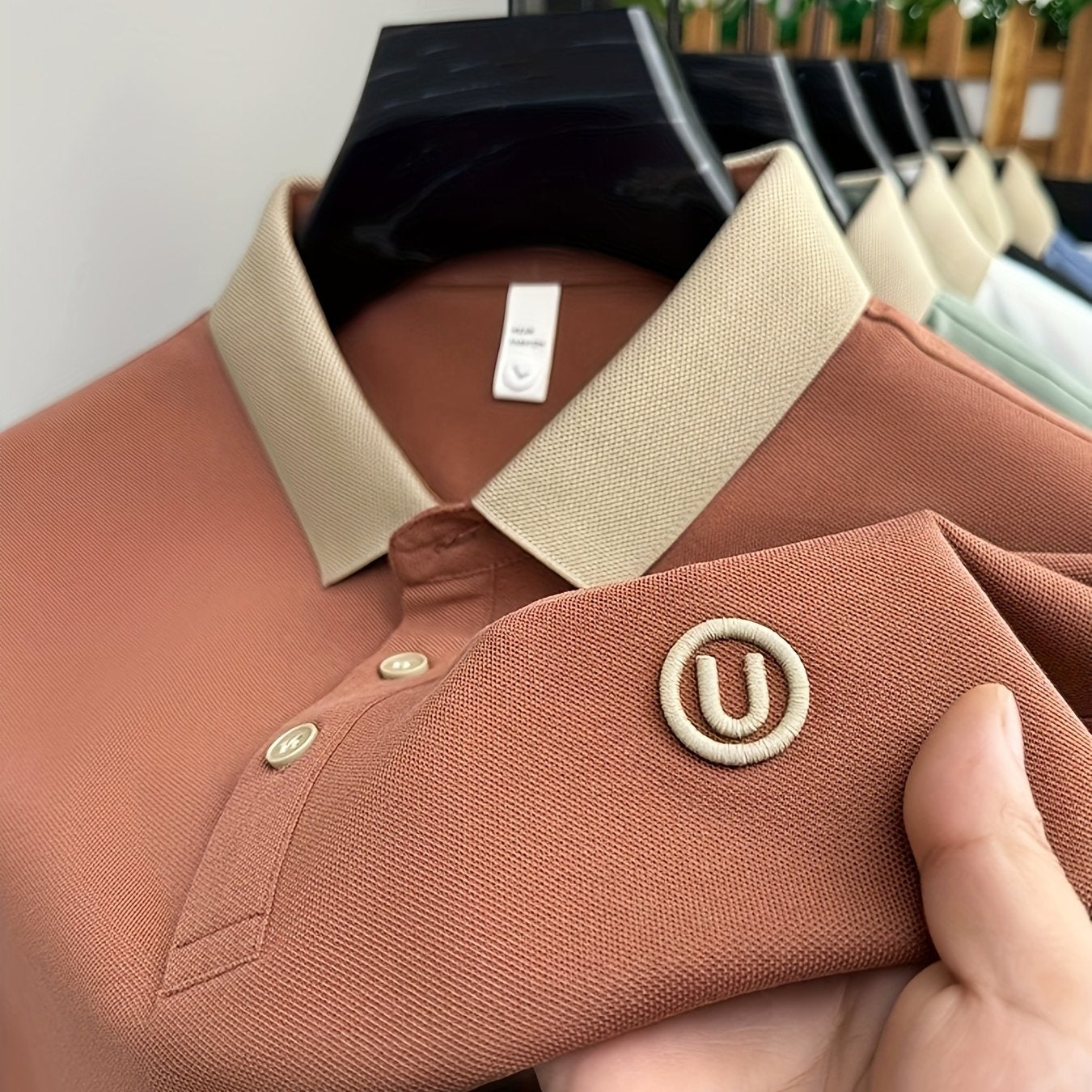 Men's Stylish Embroidered Shirt - Casual Short Sleeve, Button-Up Collar, White with Gray Collar & Cuff Accents, Soft Polyester Fabric, Perfect for Golf or Casual Attire, Golf Shirt | Embroidered Collar Detail | Smooth Texture