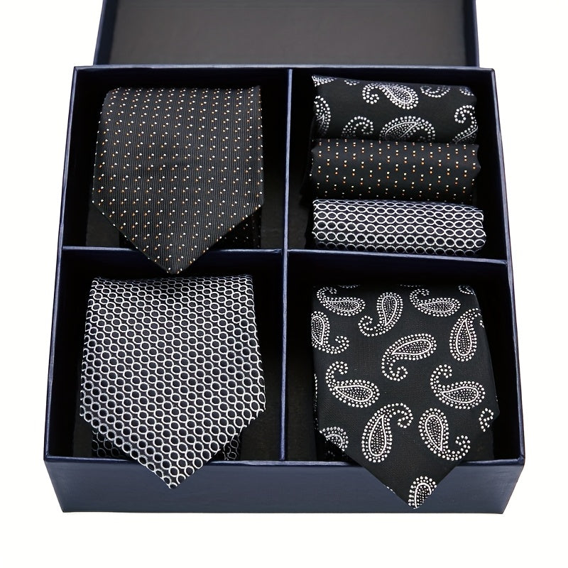 Coffret Cravate et Pochette Homme – Luxe, Motifs Rayés & Carreaux, Marron