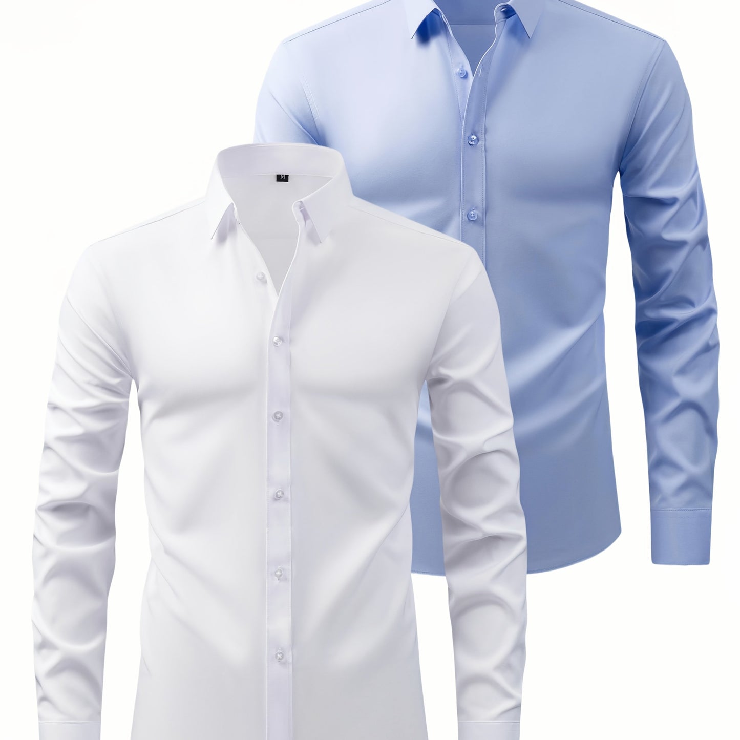 Two-Piece Set of Men'S Solid Color Elastic Shirts Ice Sliky Fiber Fabric Cool Shirts Breathable And Comfortable Business Casual Two-In-One Collar European And American Tops Men'S Clothing Multi-Color Optional Convenient Washi