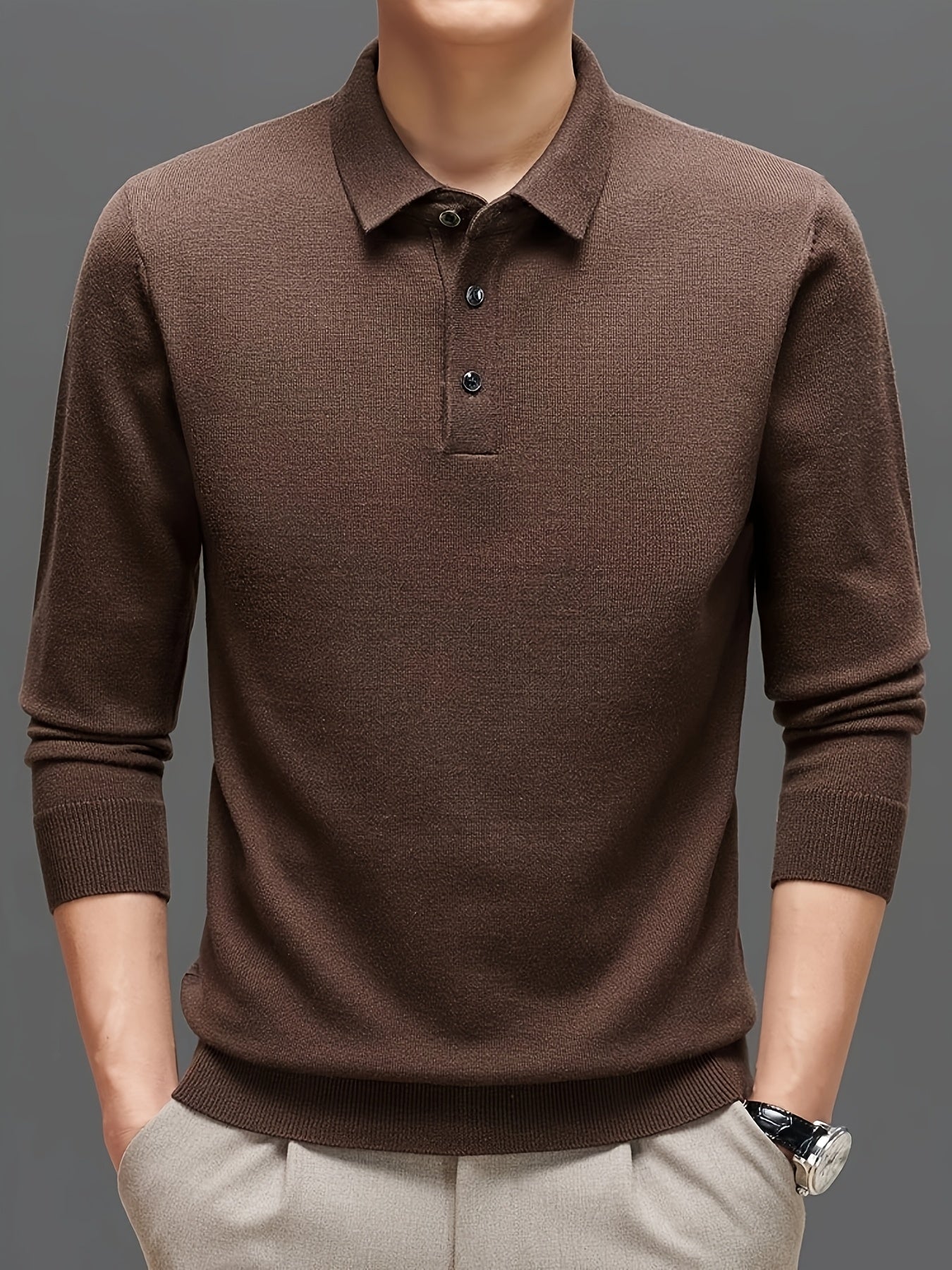 Men's Winter Warm Wool Blend Shirt - Burgundy Collar Button-Front Sweater Jacket, Long Sleeve Solid Color Casual & Formal Wear, Hand Washable Pullover Sweater Coat