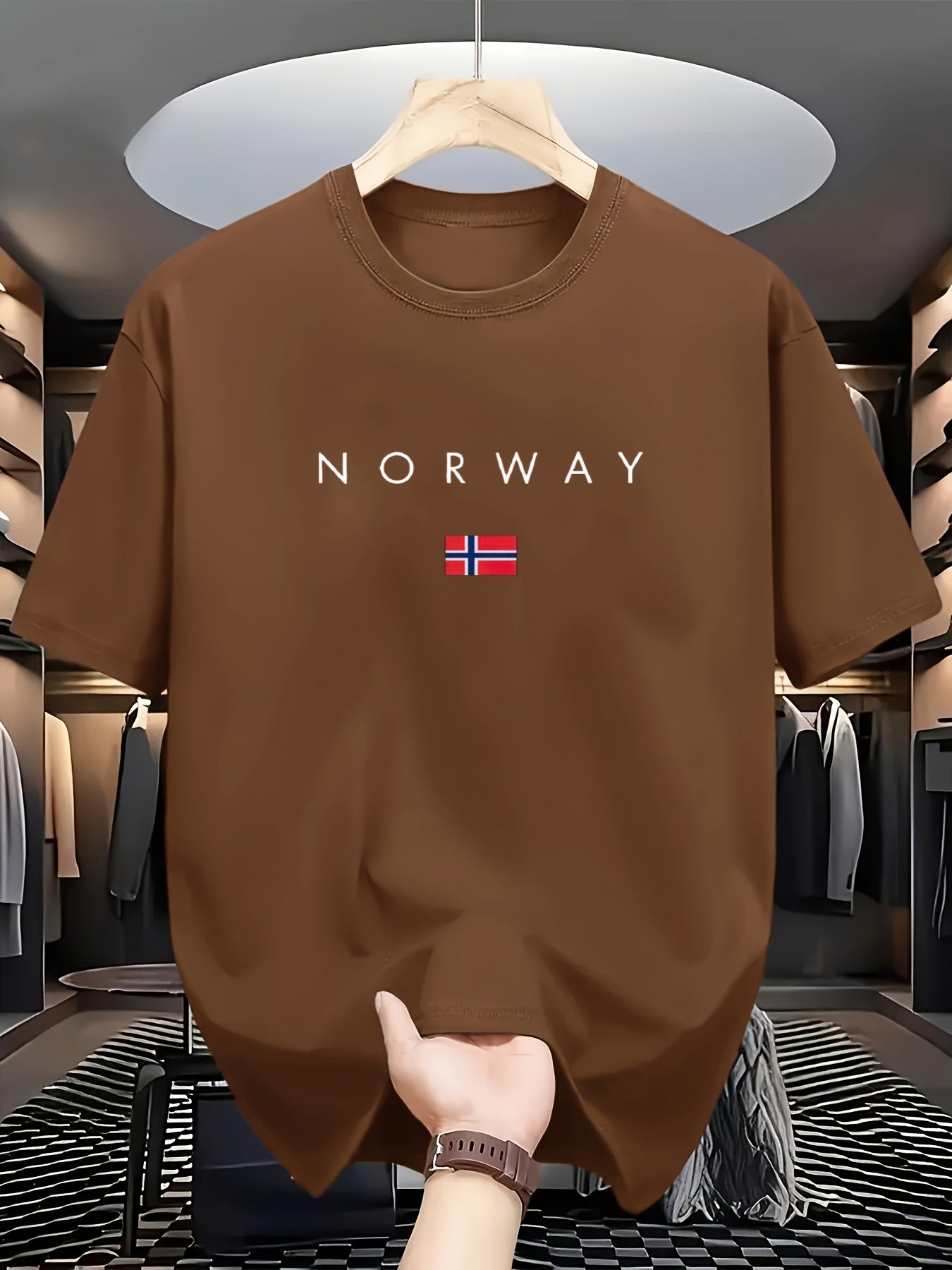 Men'S 100% Casual T-Shirt with Norway Graphic Print, Casual& Sporty, Crew Neck, Summer Fashion Round Neck Tee, for Daily& Weekend Casual Wear, Weekend Attire, Daily Outfit, Sporty Design, Minimalist Style, Lightweight Tee, Br