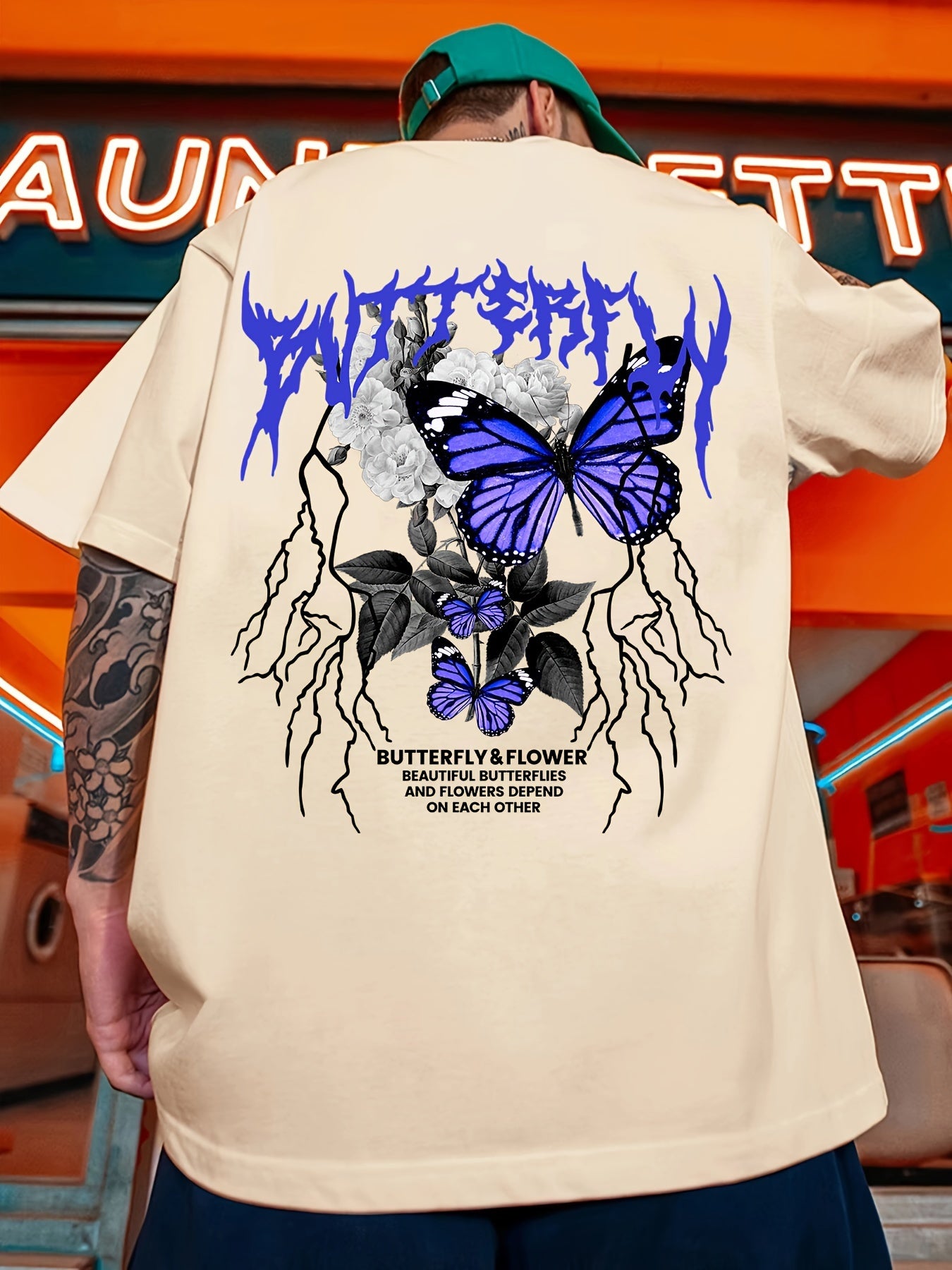 Gothic Butterfly Print, Men's Graphic Design Crew Neck Active T-shirt, Casual Comfy Tees Tshirts For Summer, Men's Clothing Tops For Daily Gym Workout Running