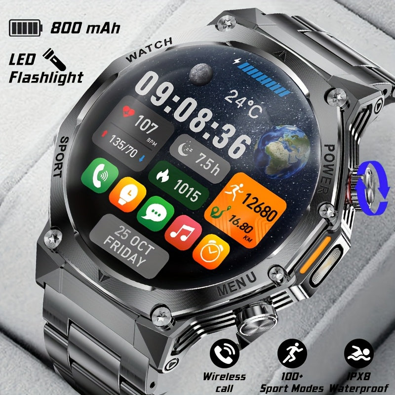 Montre Connectée Homme – Batterie 800 mAh, Écran HD 1,75", 120+ Modes Sport, Lampe Torche, Étanchéité IPX8, Appels Sans Fil, Tracker Fitness – Compatible Android & iPhone