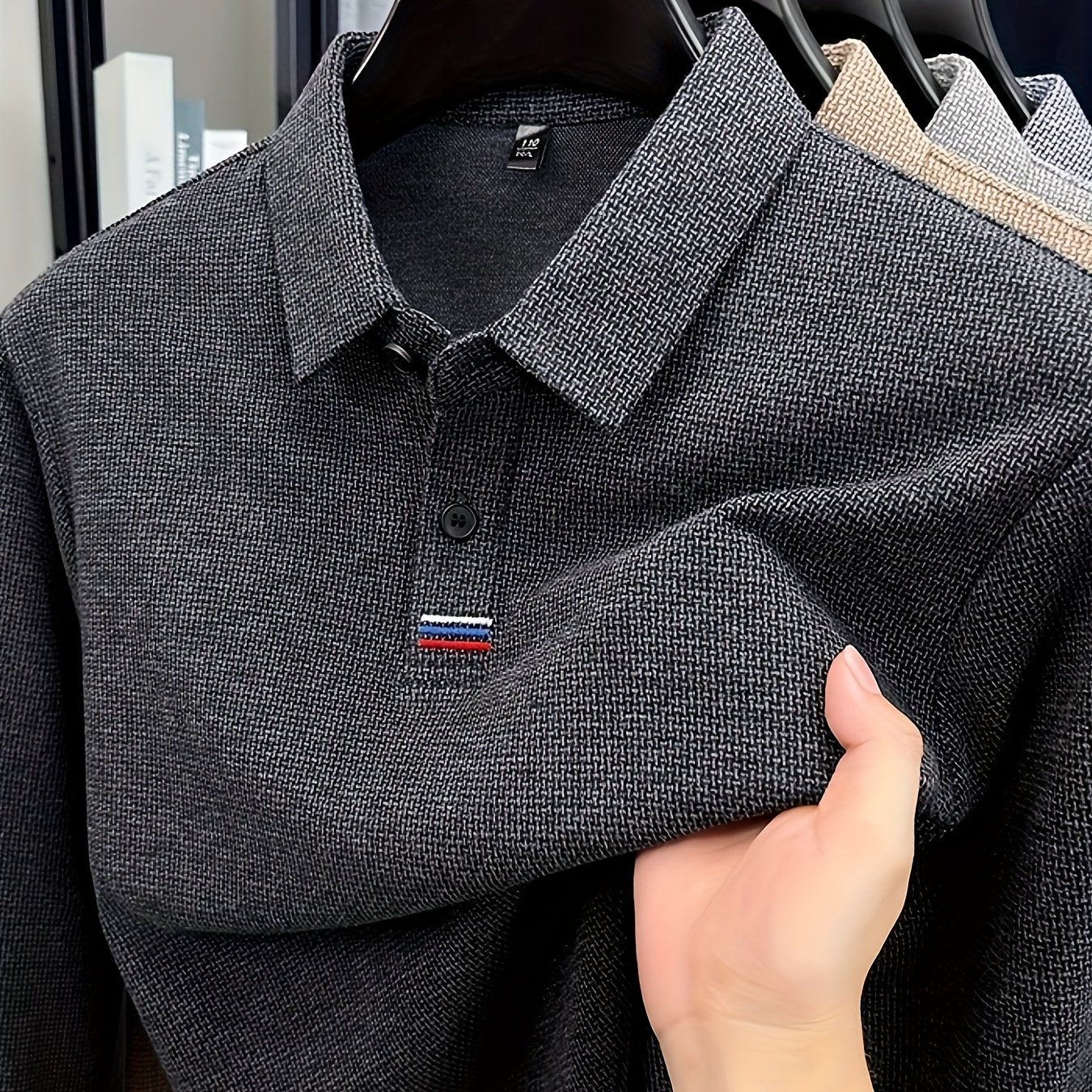 Men's Winter Warm Shirt Solid Color Collar Long Sleeve Button-Front Placket Classic Regular Fit Suitable for Golf, Equestrian & Outdoor Activities - Casual Button- Shirt