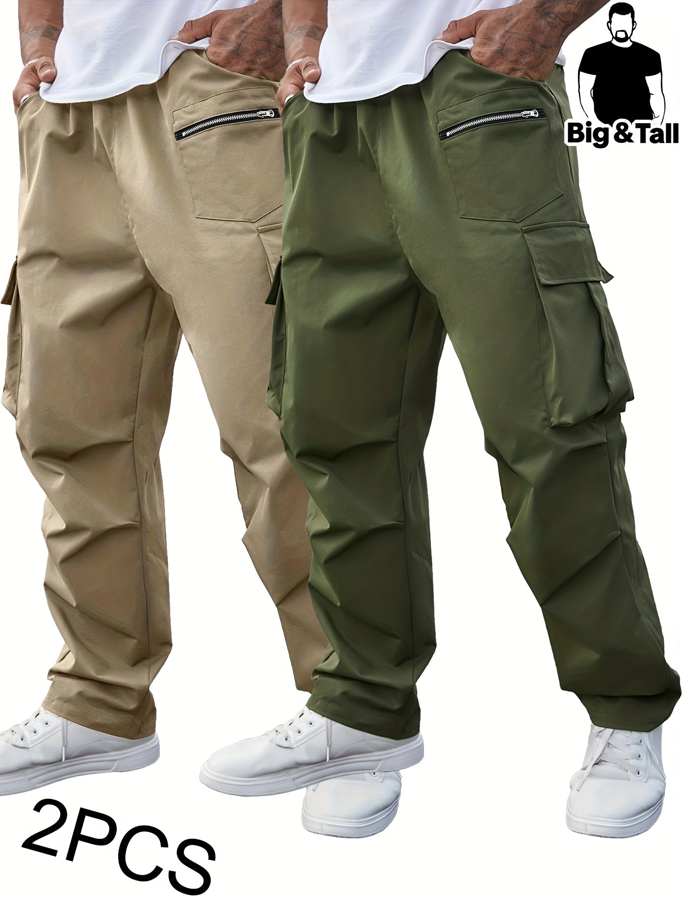 Ensemble 2 pantalons cargo grande taille pour homme – robustes, multi-poches utilitaires, tissu non extensible, idéals construction, randonnée et usage quotidien, toutes saisons, entretien facile