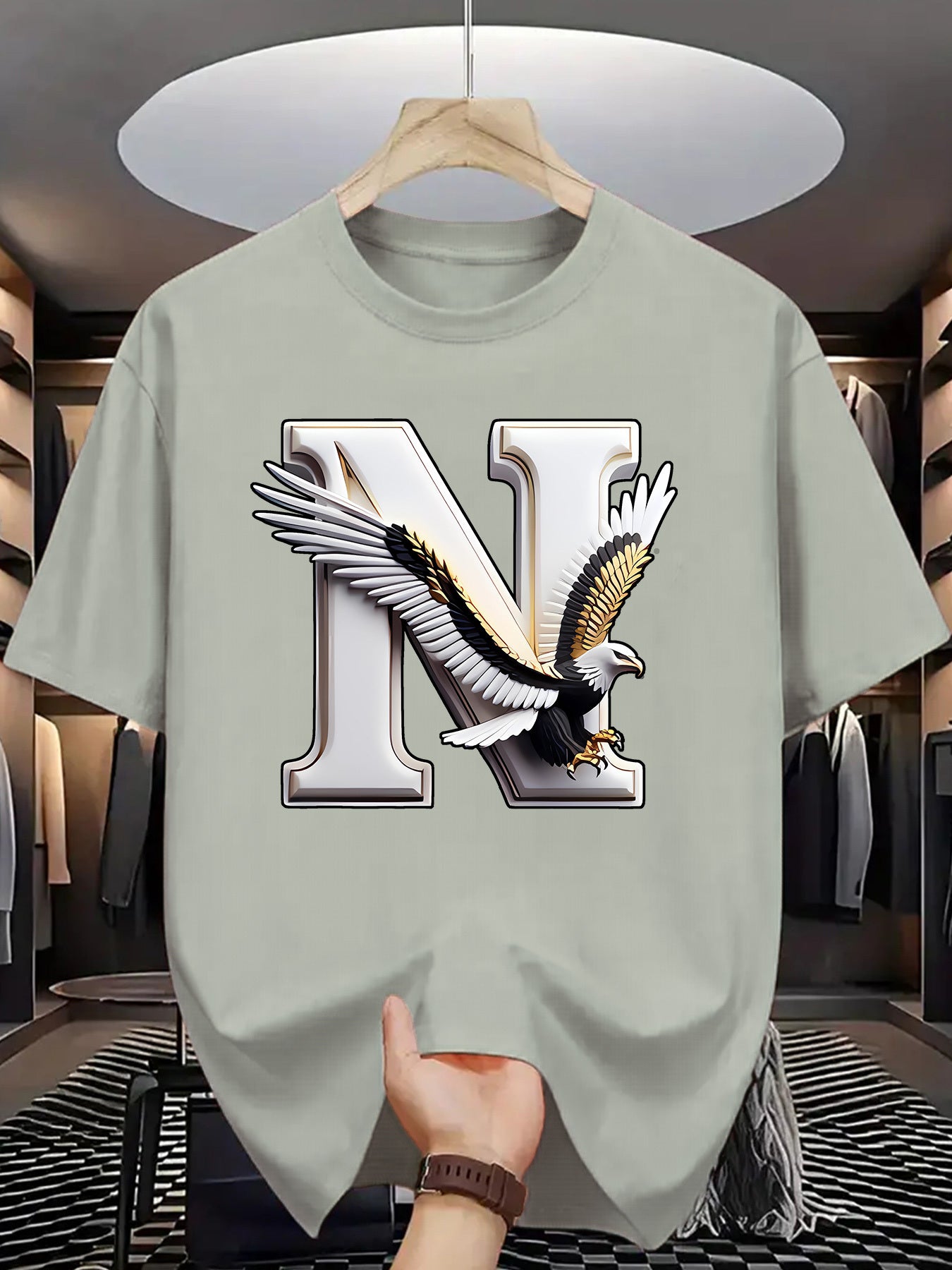 Summer Men'S Fashion Short-Sleeve T-Shirt with Letter Pattern Print