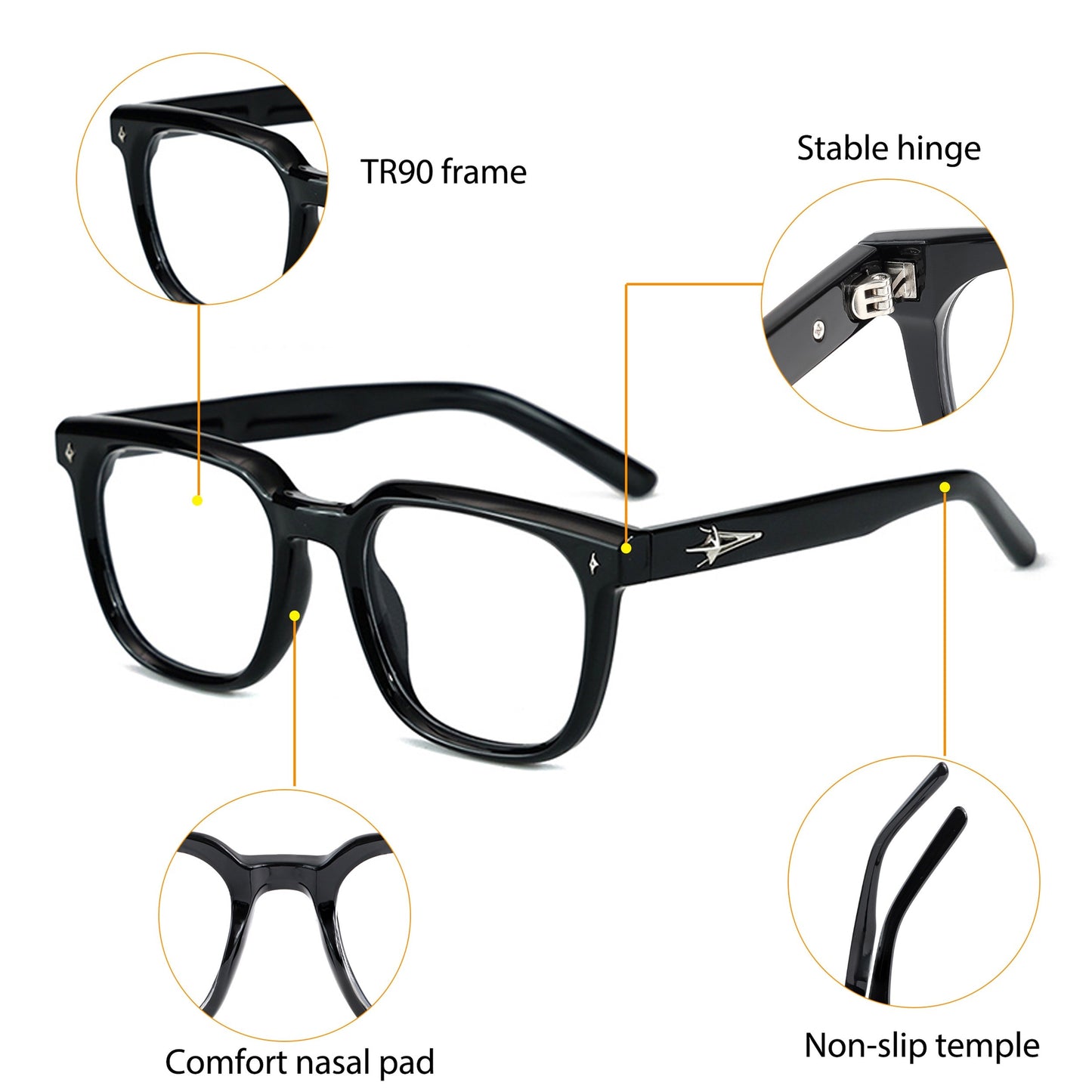 Fashion Optical Frames Featuring a New TR90 Square Design, Large Vintage-Style Frames That Are Perfect for Casual Wear. These Retro Glasses Come with Clear Lenses And Are Suitable for Both Men And Women. Ideal As Photo Ac
