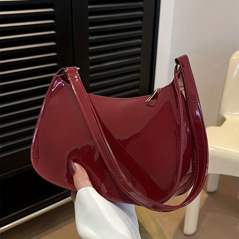 Sac à épaule vintage style femme – rouge uni, fermeture éclair, léger avec bandoulière fixe, sac à main décontracté pour un usage quotidien | sac vintage | sac à fermeture éclair