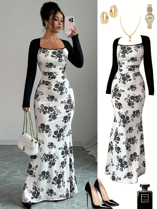 Robe kaftan élégante pour femme, col carré, col résistant aux plis, longueur genou, idéale pour fêtes, mariages ou spa, tissu légèrement extensible, lavable en machine, opaque, parfaite pour automne et hiver