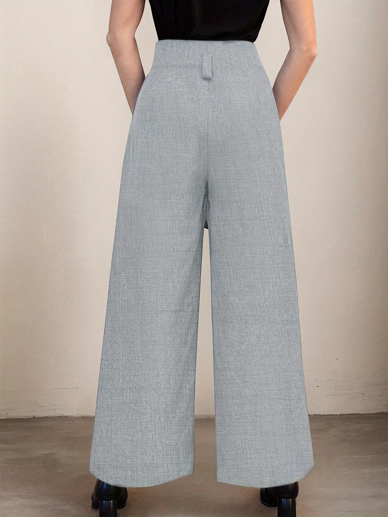 Pantalon Femme Élégant Jambe Large – Polyester, Couleur Unie, Fente Avant et Poches, Fermeture Zippée, Confortable, Automne/Hiver