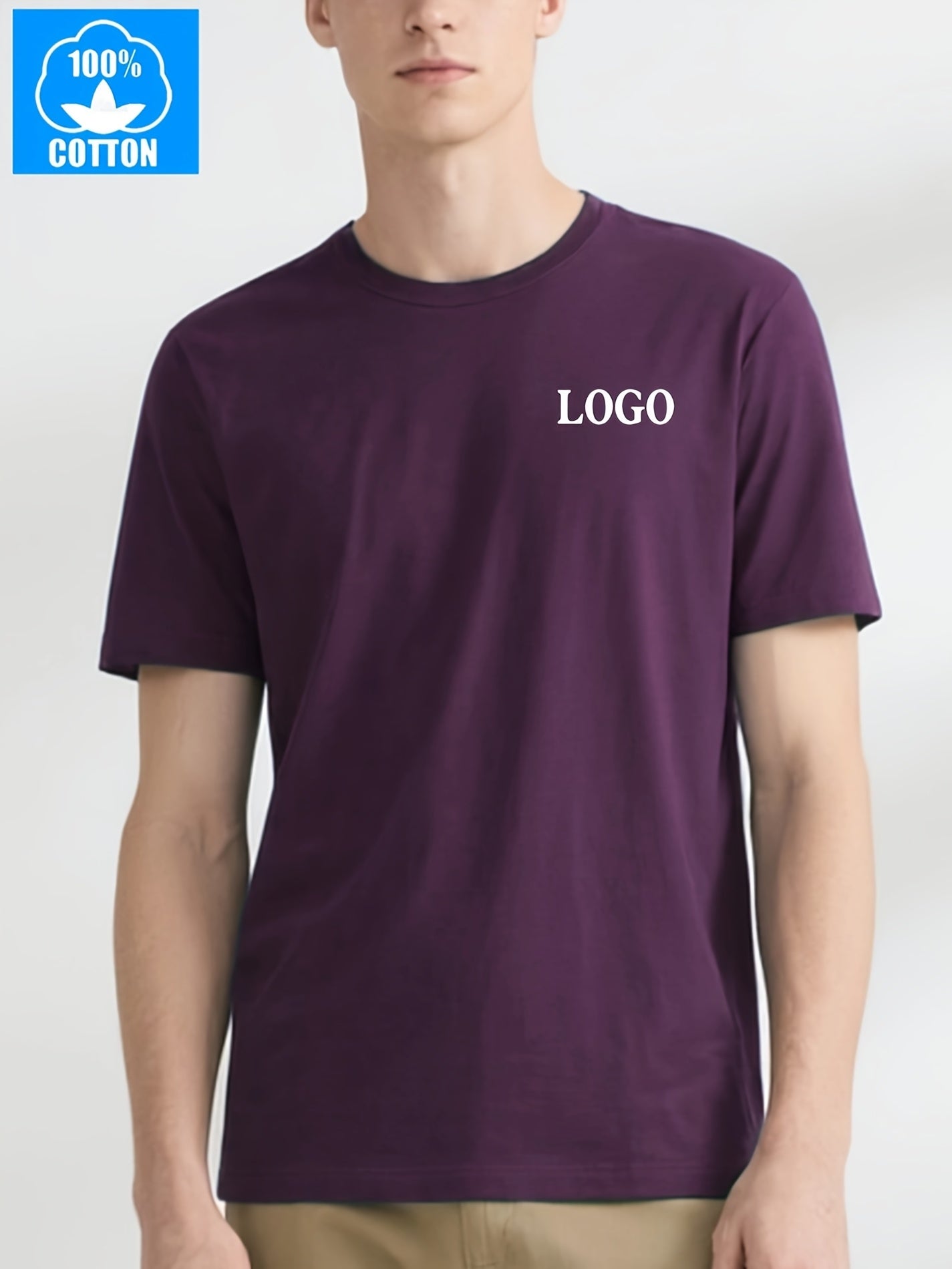 Men's Custom Text/Logo T-Shirt 100% Cotton Personalized Short Sleeve Round Neck Casual Summer Top with Your Own Text, Photo or Logo Printing - DIY Orders Suitable for Events, Promotions, Gifts (Men's Fashion)